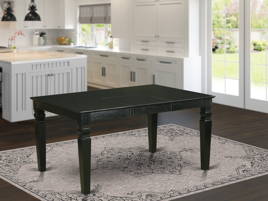 East West Furniture WEAS7-BLK-09 7 Piece Kitchen Table Set Includes A Dinner Table and 6 Dark Navy Blue Faux Leather Dining Chairs with Stylish Back- Black Finish