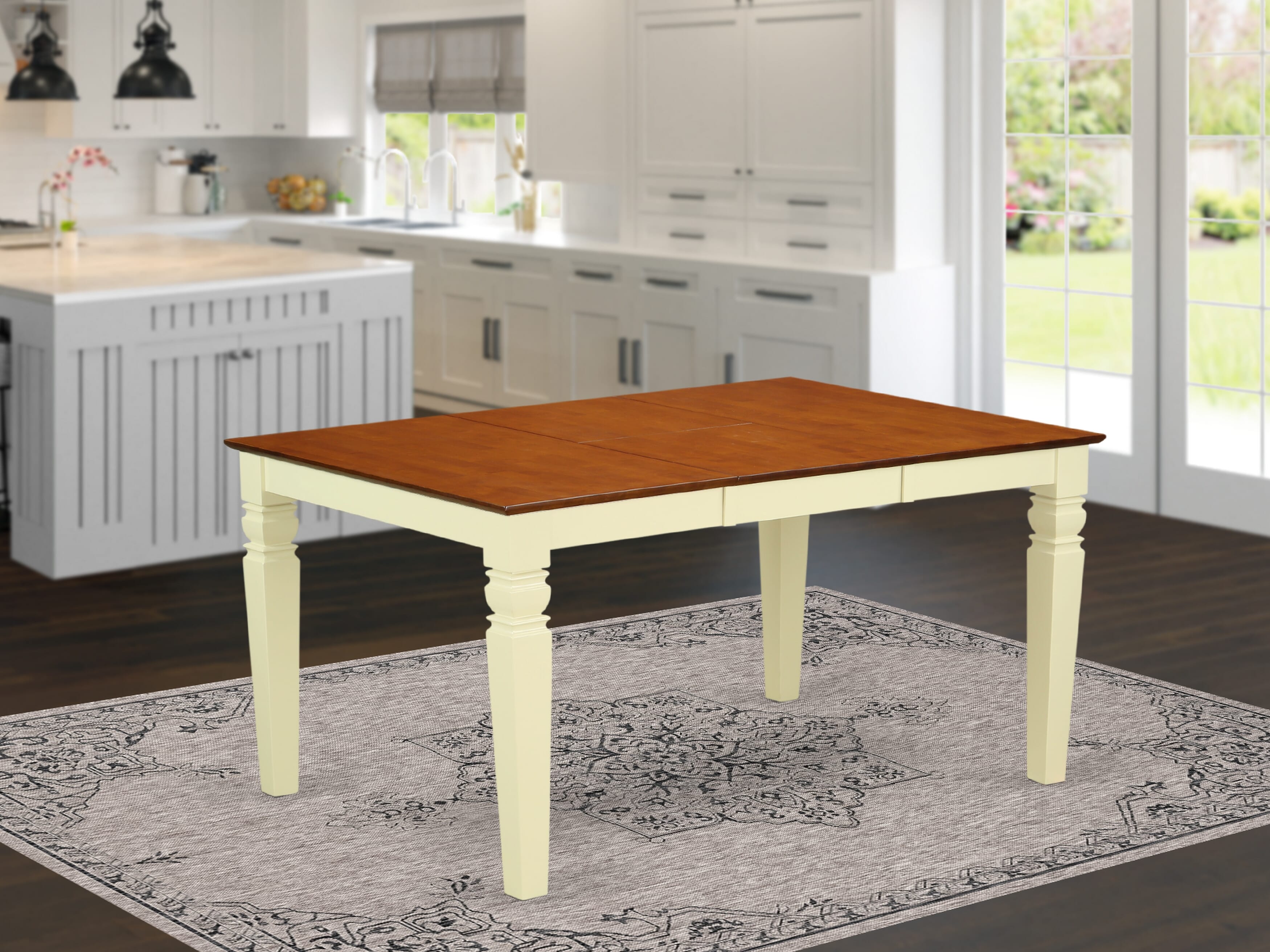 WET-BMK-T Weston Rectangular Dining Table with 18 in butterfly Leaf in Buttermilk and Cherry finish