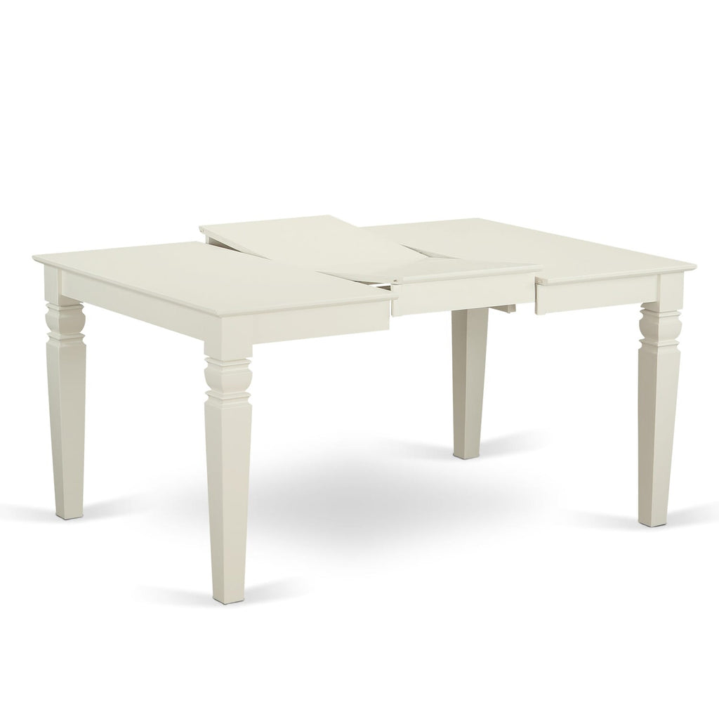 East West Furniture WEDA5-WHI-26 5 Piece Kitchen Table & Chairs Set Consists of a Rectangle Dining Table with Removable leaf and 4 Padded Chairs, 42x60 Inch, linen white