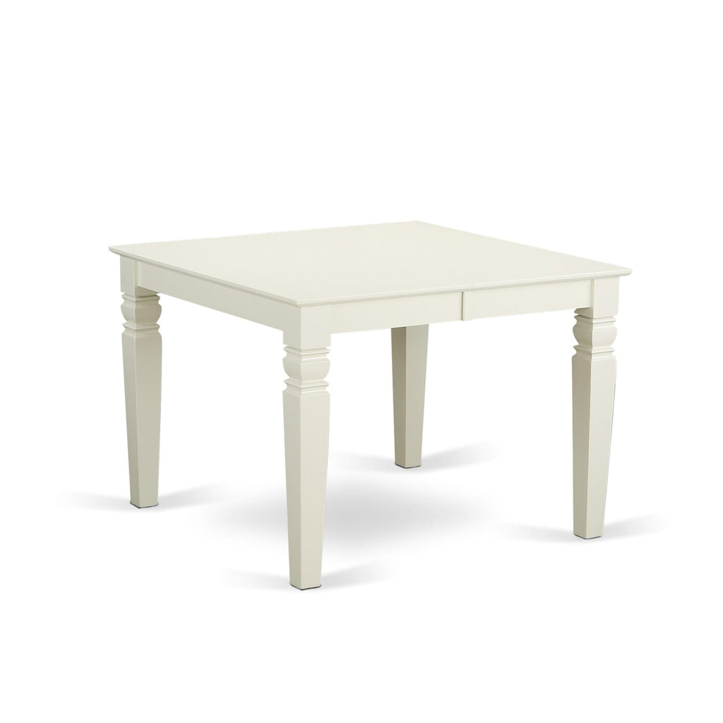East West Furniture WEDA7-WHI-26 7 Piece Kitchen Table Set Contains a Rectangle Dining Table with Removable leaf and 6 Upholstered Parson Chairs, 42x60 Inch, linen white