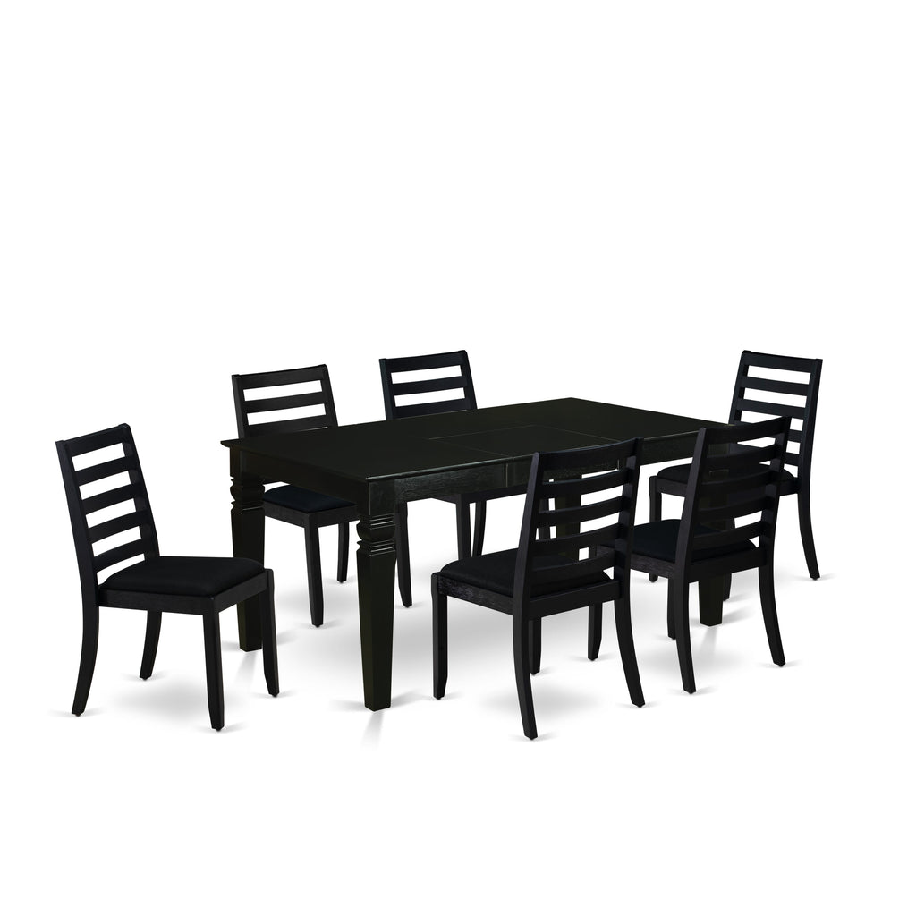 East West Furniture WEX17-BLK-24 -7 Piece Dining Set Includes a Rectangular Kitchen Table with Black Tabletop and 6 Stackable Linen Fabric Chairs