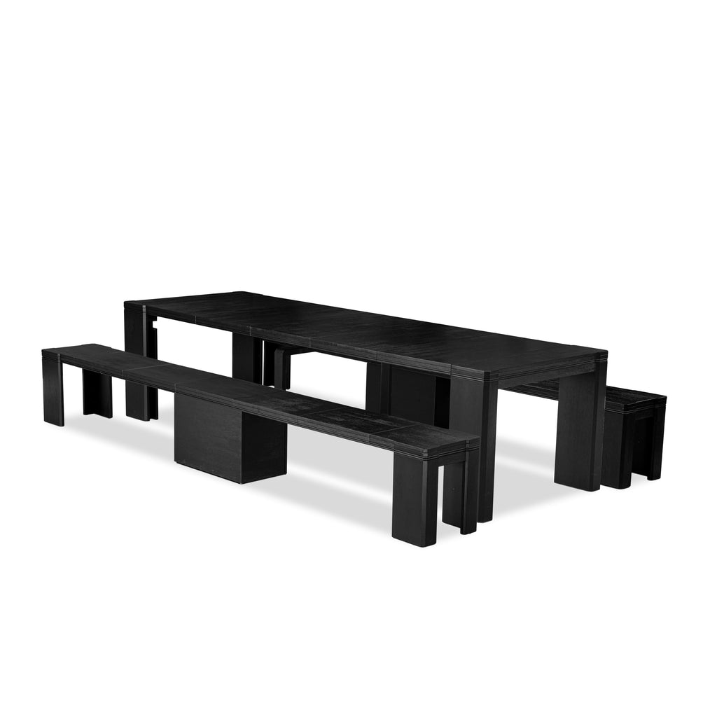Luxe by East West Furniture X0000-206-00 - 3 Pieces Dining Set Includes 1 Extendable Kitchen Table and 2 Modern Benches, Wire Brushed Black.
