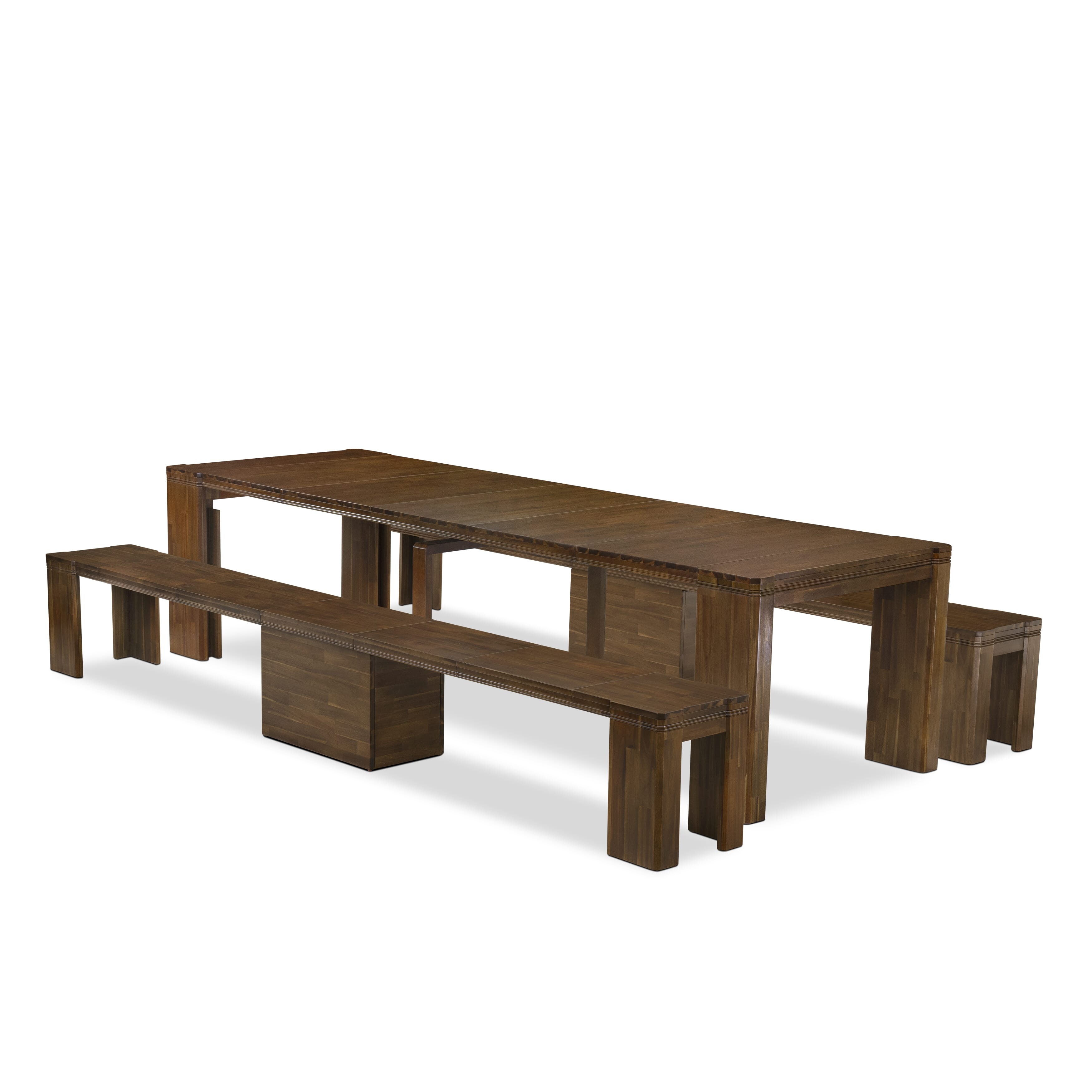 X0000-208-00 - 3 Pieces Extendable Dining Set Includes 1 Extendable Kitchen Table and 2 Modern Benches, Antique Walnut.