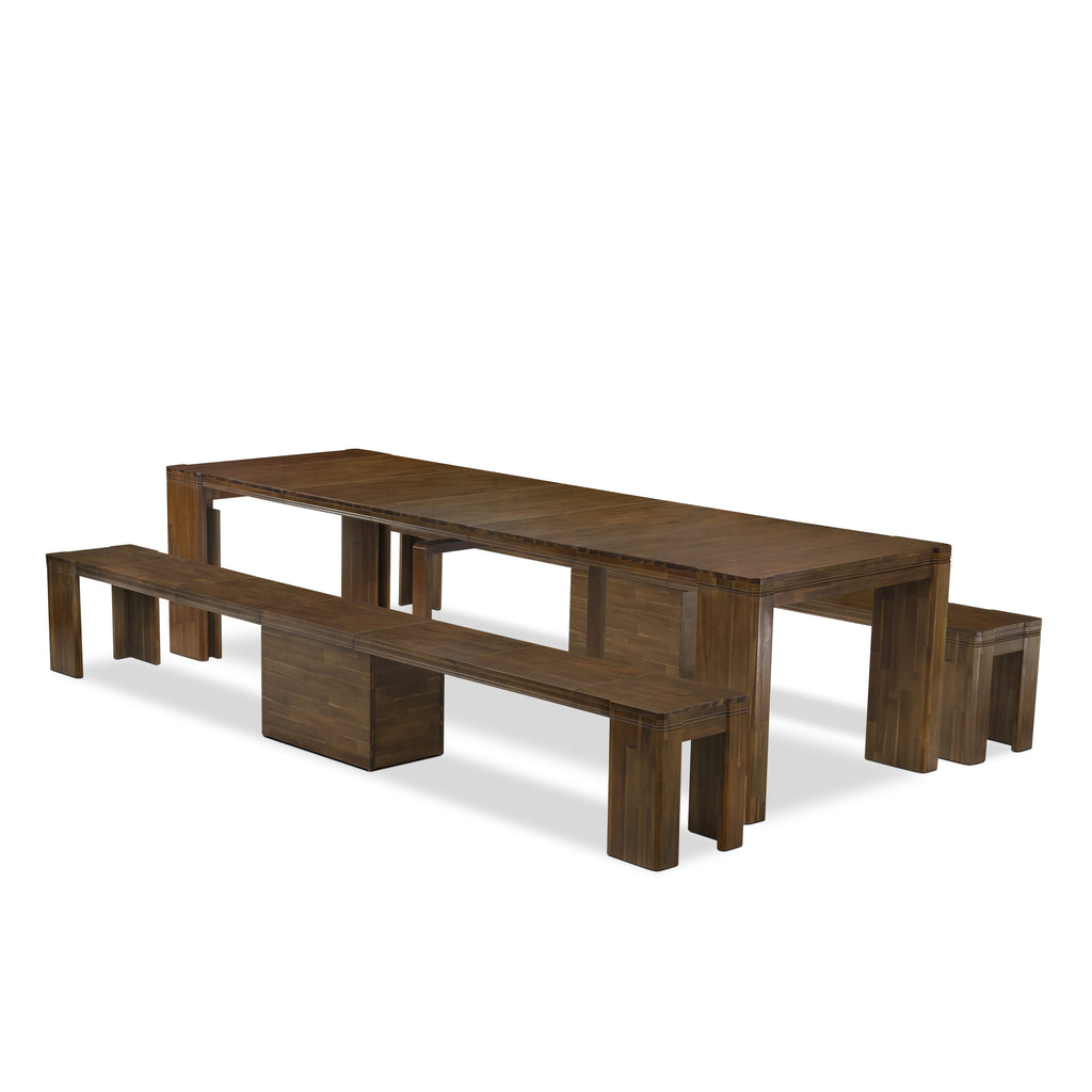 Luxe by East West Furniture X0000-208-00 - 3 Pieces Extendable Dining Set Includes 1 Extendable Kitchen Table and 2 Modern Benches