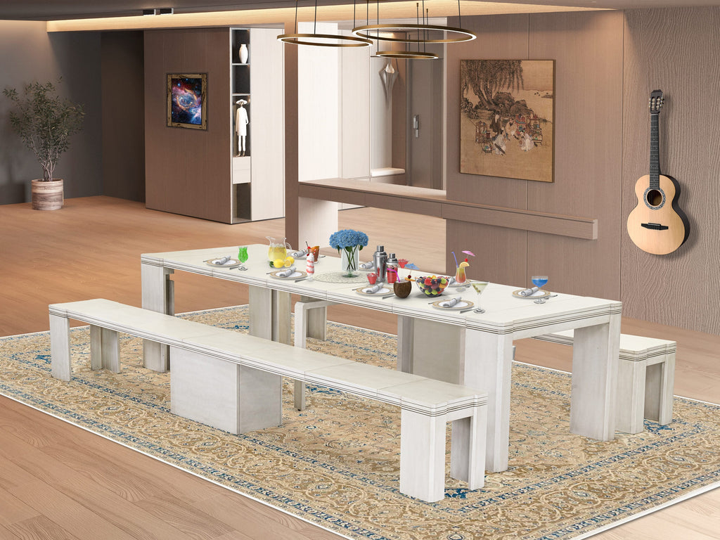 Luxe by East West Furniture X0000-20W-00 - 3 Pieces Extendable Kitchen Table Set Includes 1 Extendable Kitchen Table and 2 Modern Benches, Antique White.