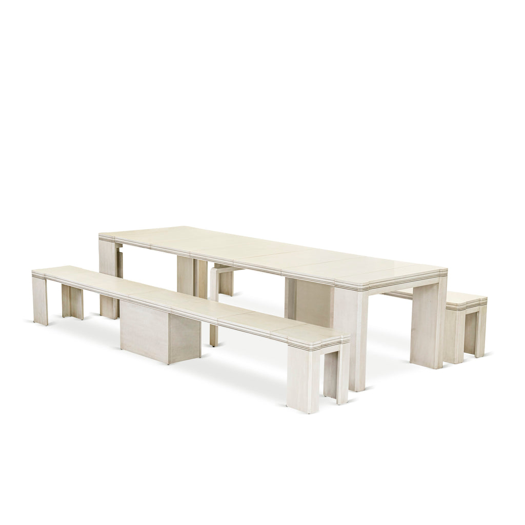 Luxe by East West Furniture X0000-20W-00 - 3 Pieces Extendable Kitchen Table Set Includes 1 Extendable Kitchen Table and 2 Modern Benches, Antique White.