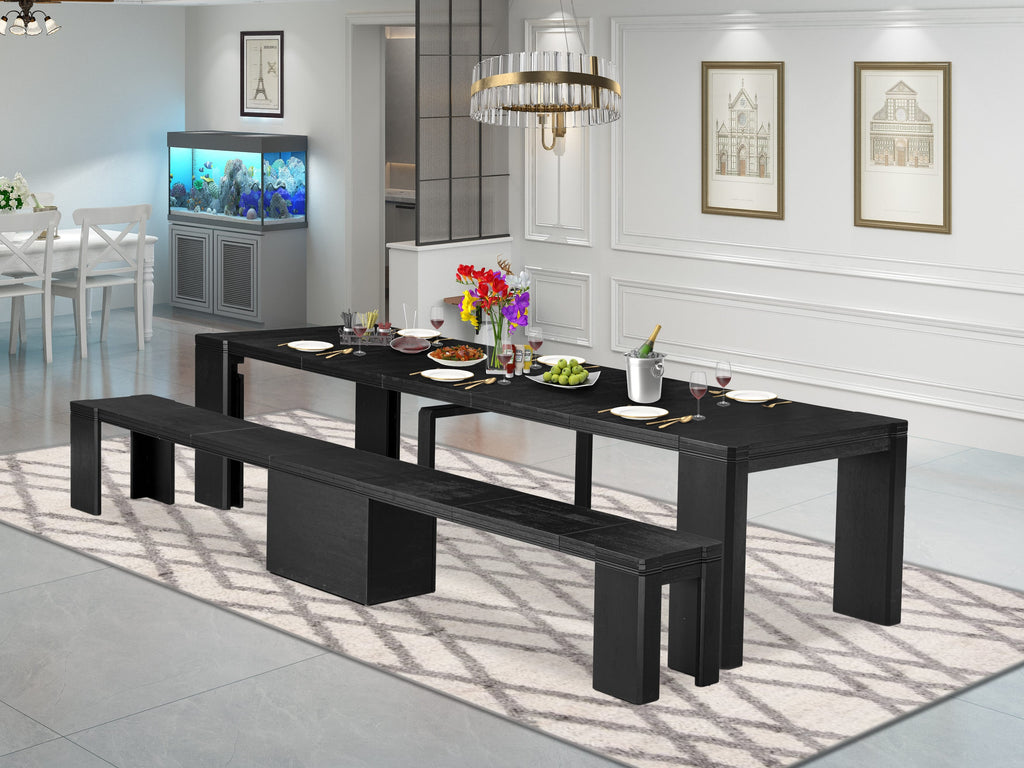 Luxe by East West Furniture - X0000-B06-00 - 2-Piece kitchen table set includes a wire brushed black breakfast table and an antique white wooden bench