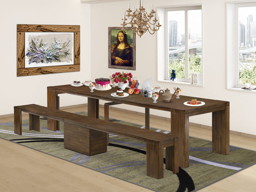 Luxe East West Furniture X0000-B08-00 2-piece Dining Room Table Set of an included Rectangular Dining Table with a Dining bench and an antique Walnut.