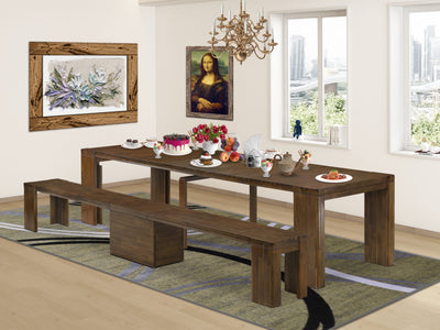 Luxe East West Furniture X0000-B08-00 2-piece Dining Room Table Set of an included Rectangular Dining Table with a Dining bench and an antique Walnut.