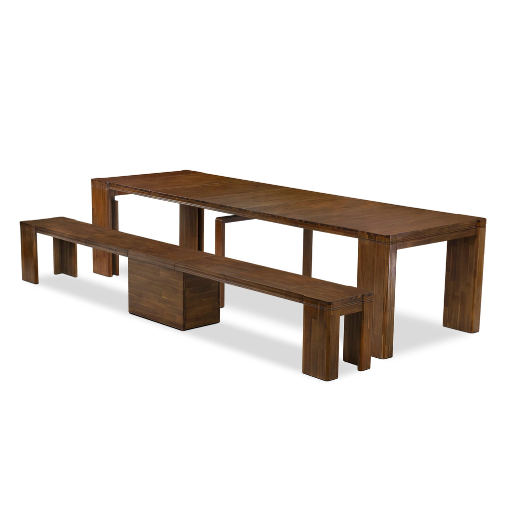 Luxe East West Furniture X0000-B08-00 2-piece Dining Room Table Set of an included Rectangular Dining Table with a Dining bench and an antique Walnut.