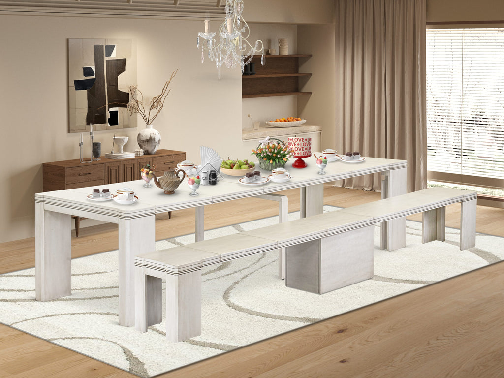 Luxe by East West Furniture X0000-B0W-00 - 2 Pieces Extendable Dining Set Includes 1 Extendable Kitchen Table and a Modern Bench, Antique White.