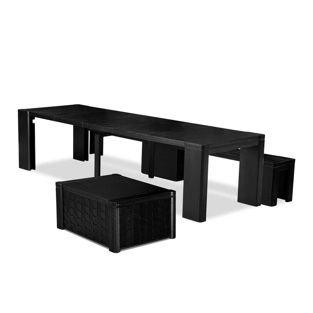 Luxe by East West Furniture - X0000-BC6-00 - 2-piece kitchen table set includes a wire brushed black breakfast table and an antique white wooden bench with a coffee table