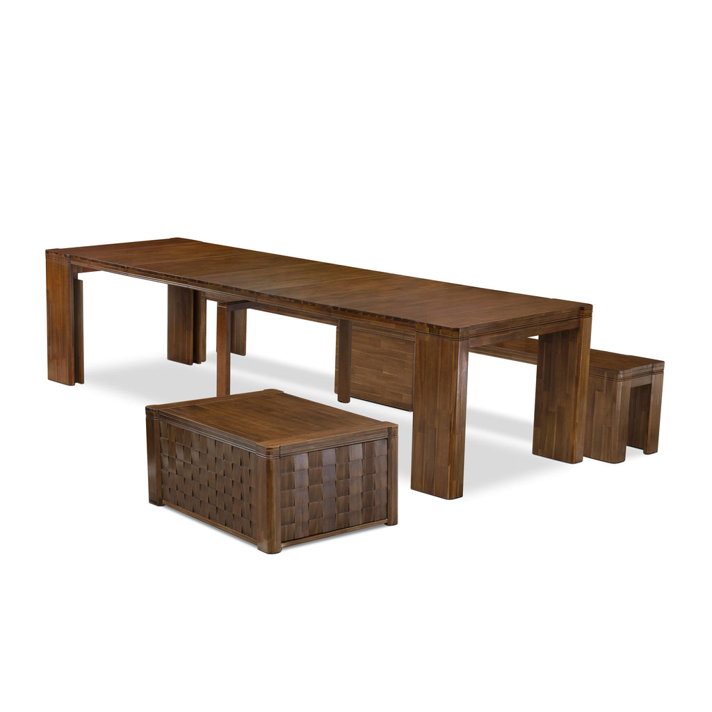 Luxe East West Furniture X0000-BC8-00 3-piece Modern Dining Table Set of a consists Rectangular Kitchen Table, Coffee table, and Dining bench with an Antique Walnut.