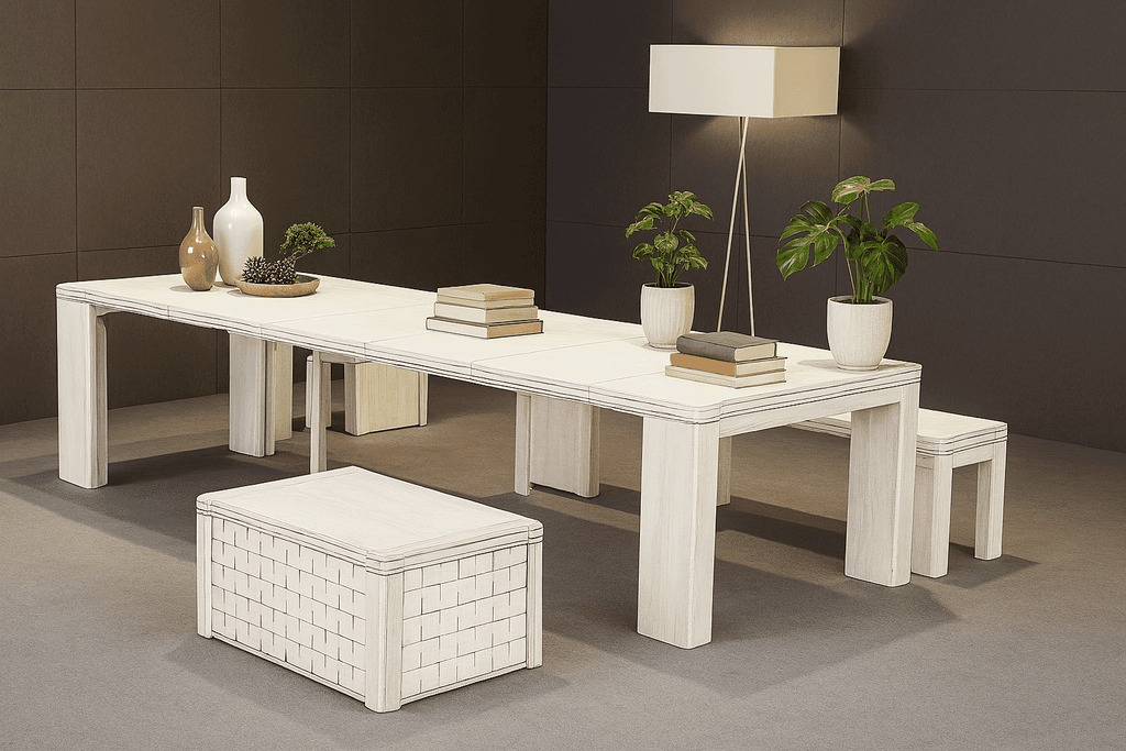 Luxe by East West Furniture X0000-BCW-00 - 3 Pieces Extendable Kitchen Table Set Includes 1 Extendable Kitchen Table, 1 Coffee Table and 1 Modern Bench, Antique White.