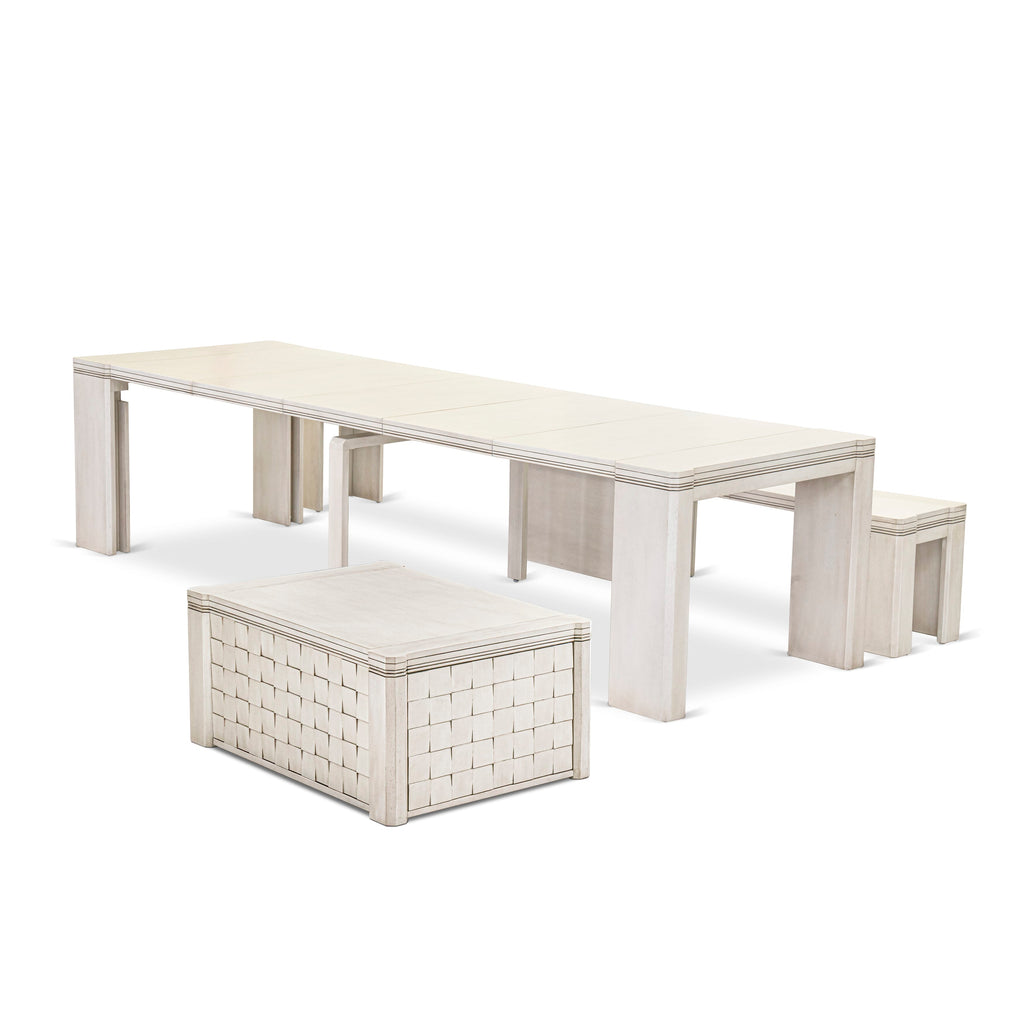Luxe by East West Furniture X0000-BCW-00 - 3 Pieces Extendable Kitchen Table Set Includes 1 Extendable Kitchen Table, 1 Coffee Table and 1 Modern Bench, Antique White.