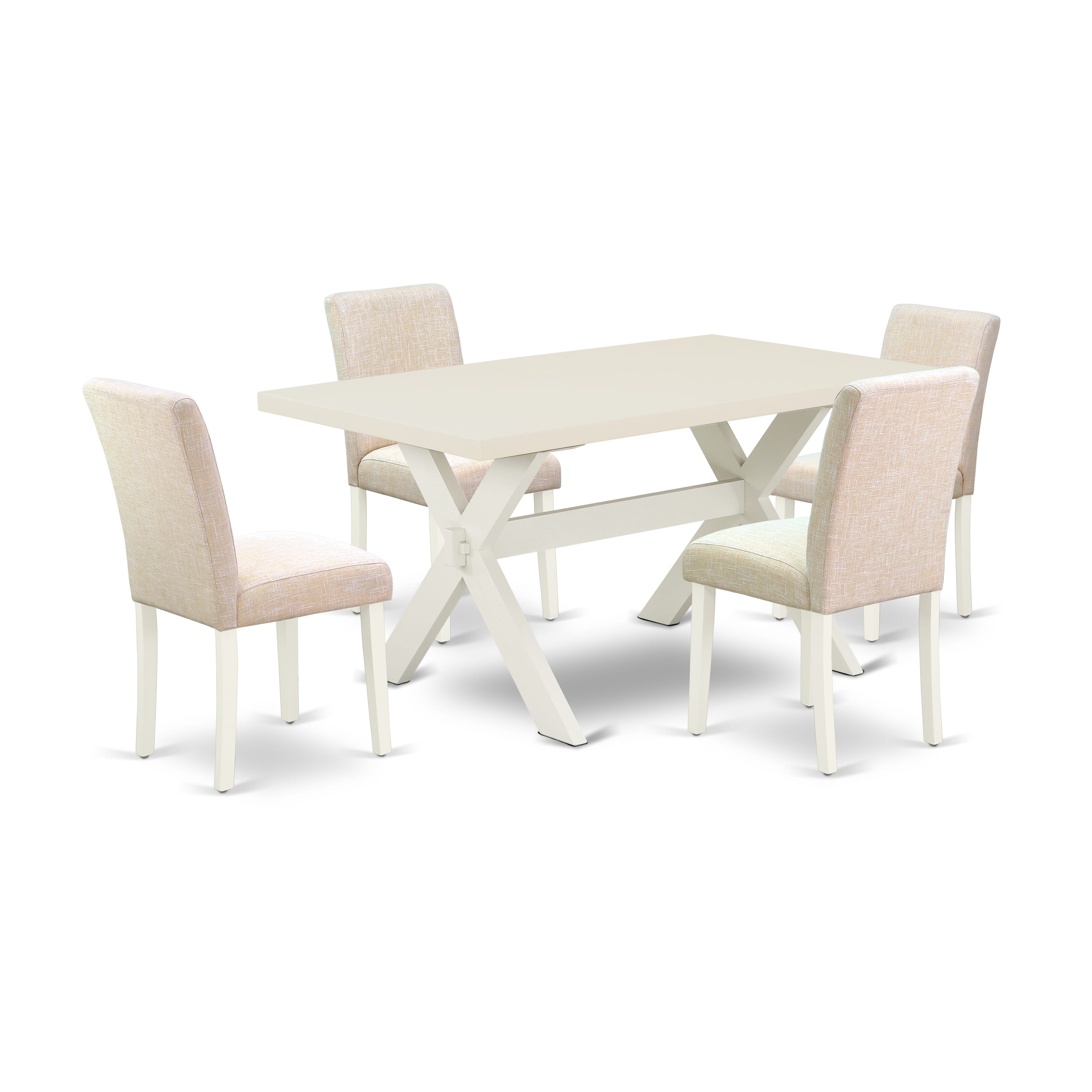 East West Furniture X026AB202-5 5-Pc Rectangular Dining Table SetIncluded 4 Parson Dining chairs Upholstered Seat and Stylish Chair Back and Rectangular Kitchen Table with linen white rectangular Table top (linen white Finish)
