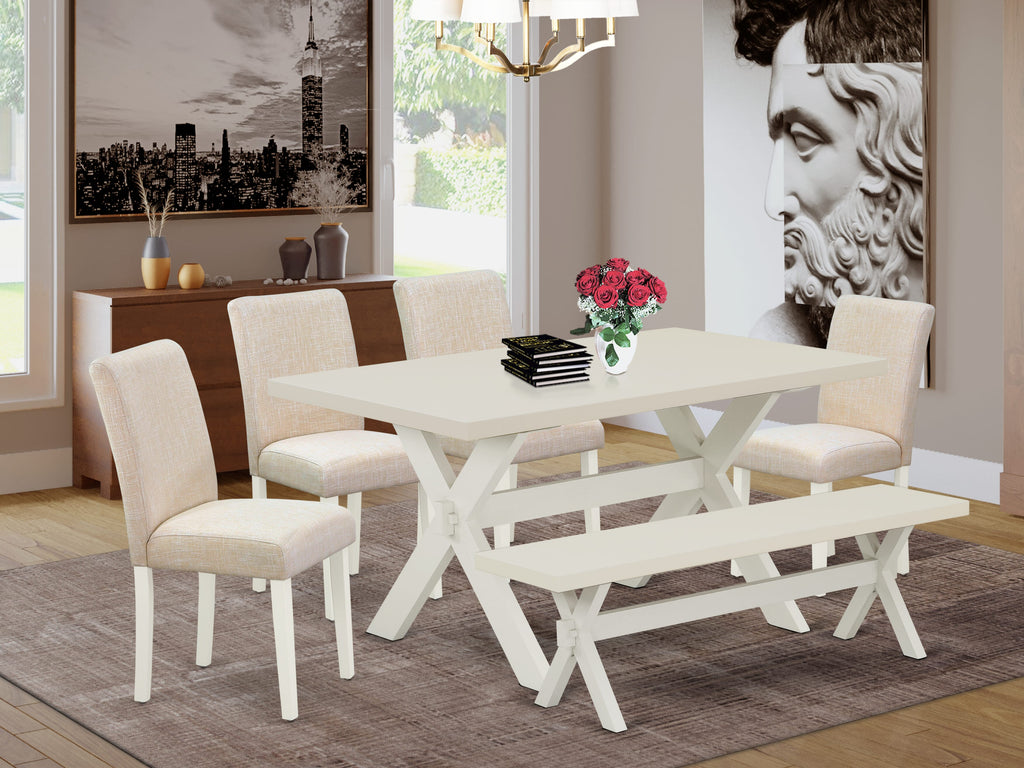 Juego de mesa de comedor de 6 piezas East West Furniture con asiento de tela de lino beige claro y elegante respaldo de silla. Sillas de cocina.