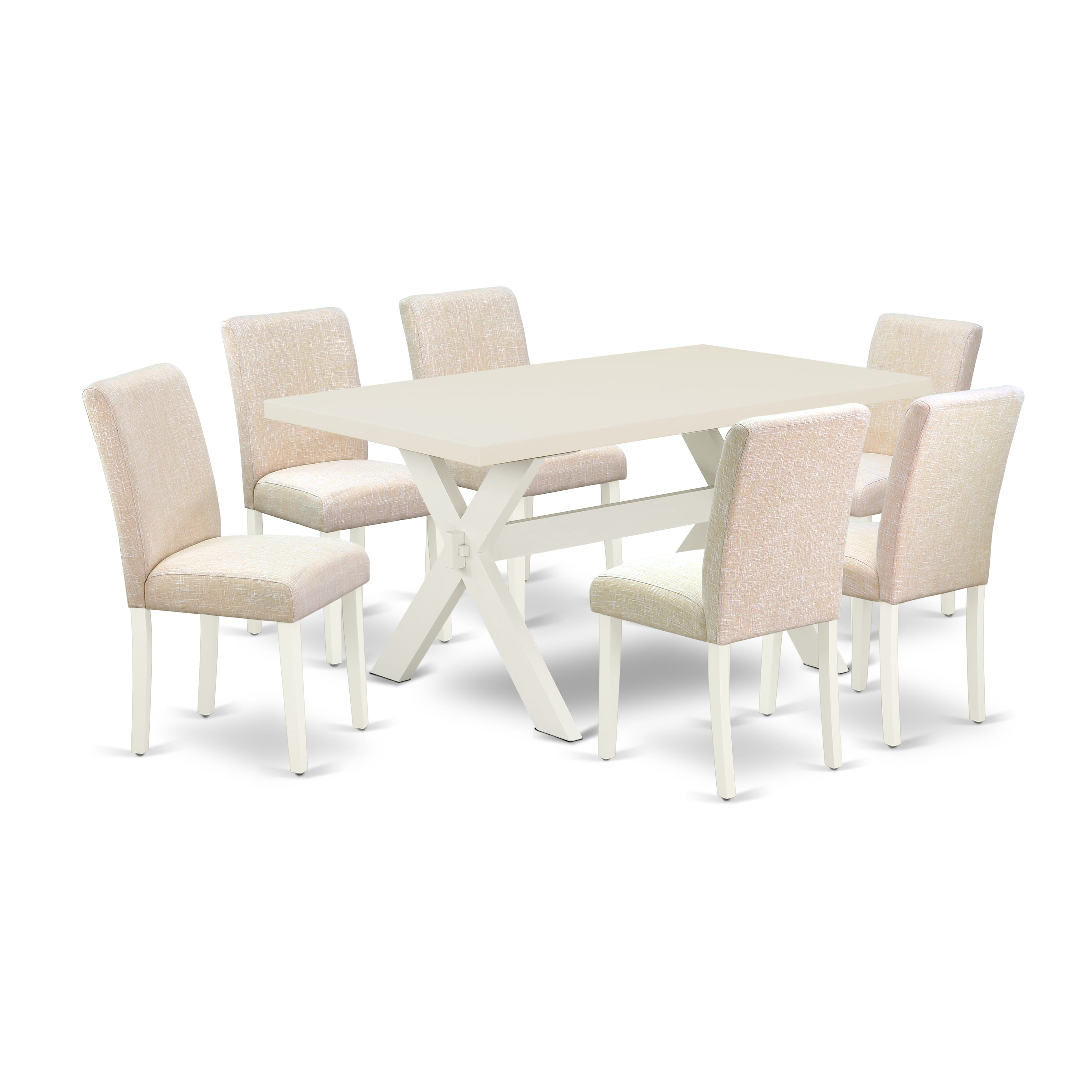 East West Furniture X026AB202-7 7-Pc Dining Set a Wonderful linen white dining table top and 6 Wonderful Kitchen chairs with High Stylish Chair Back, linen white Finish