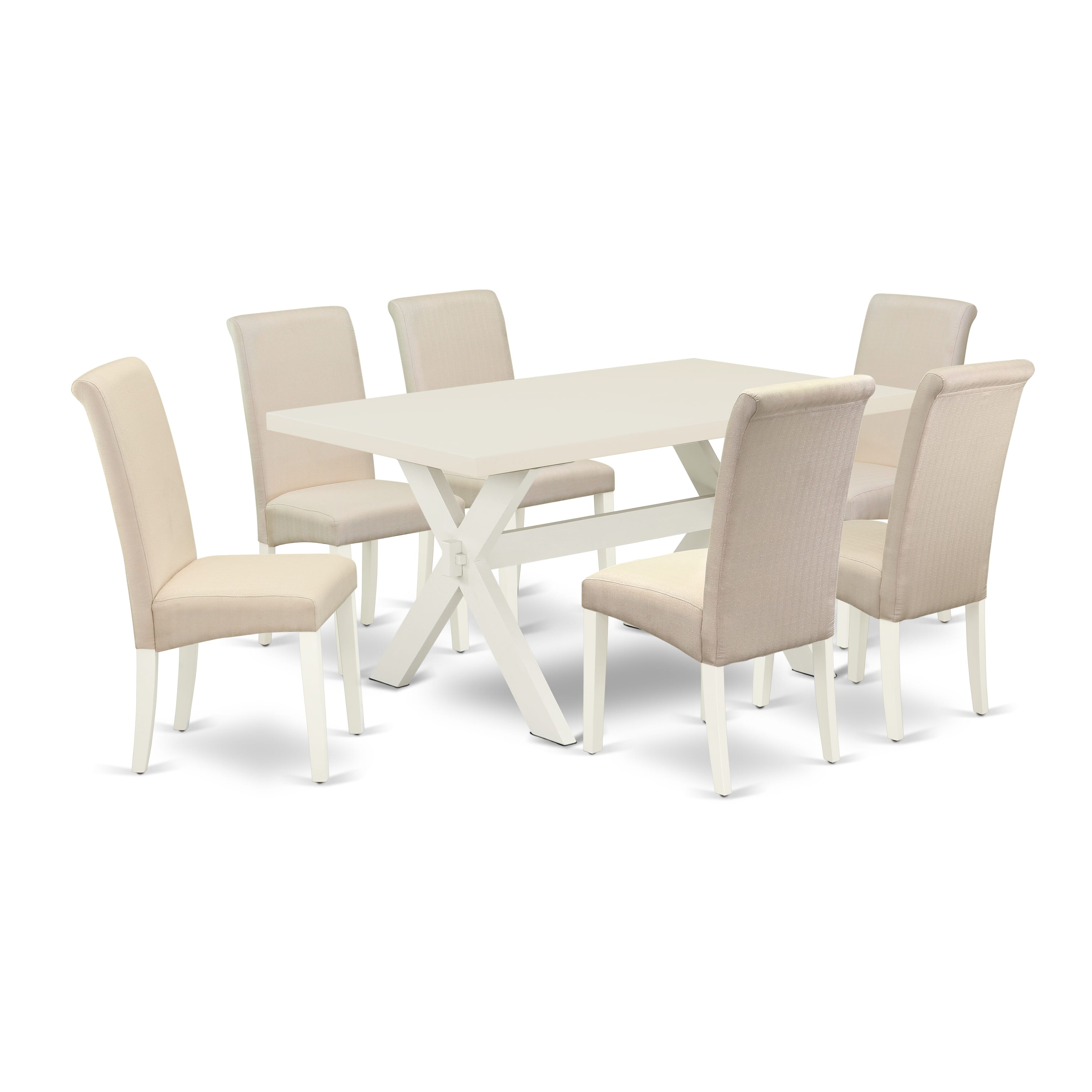 East West Furniture X026BA201-7 7-Piece Dining room Set a beautiful linen white Dinette Table top and 6 Beautiful kitchen chairs with High Chair Back, linen white Finish
