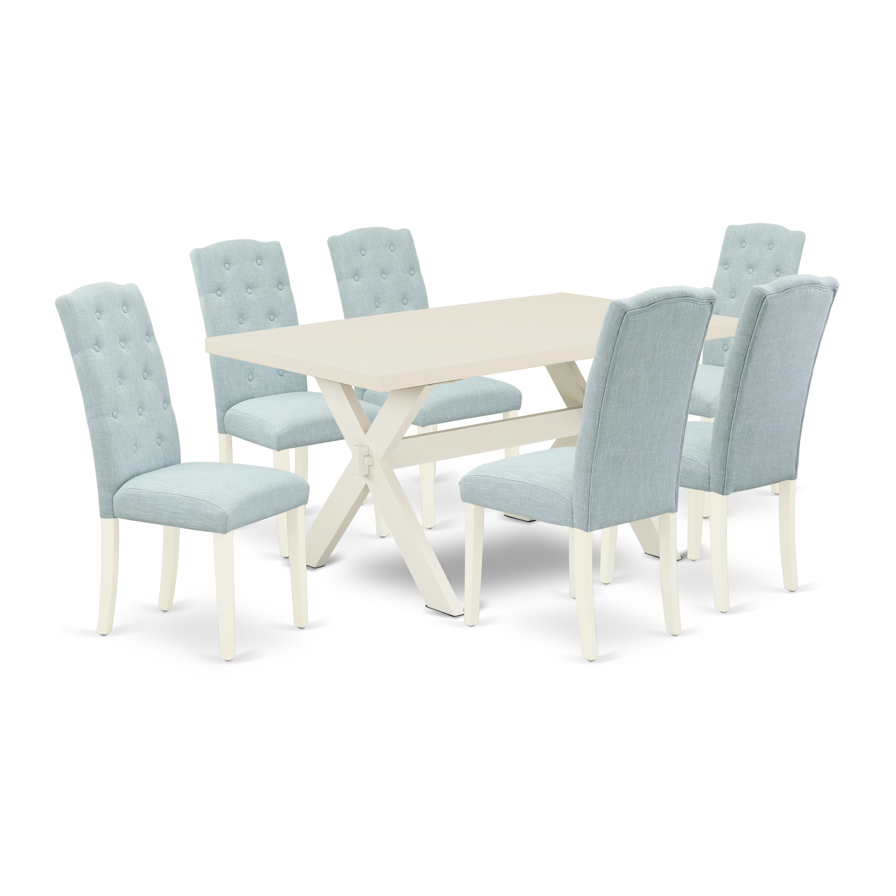 East West Furniture X026CE215-7 7-Pc Dining room Table Set a Wonderful linen white Kitchen Table top and 6 Wonderful Parson Dining chairs with Button Tufted, linen white Finish