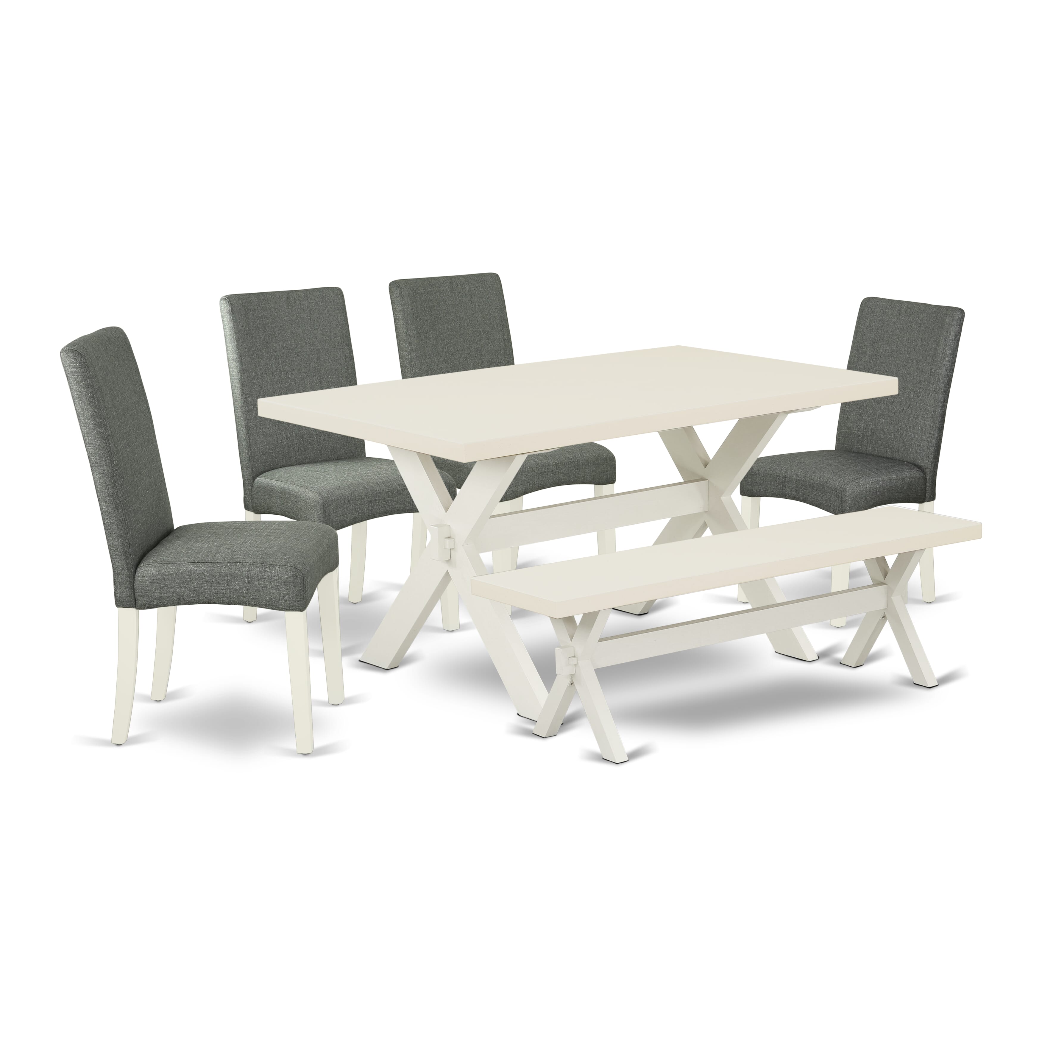 Juego de comedor de cocina de 6 piezas East West Furniture: asiento de tela de lino gris ahumado y elegante respaldo de silla. Sillas de cocina