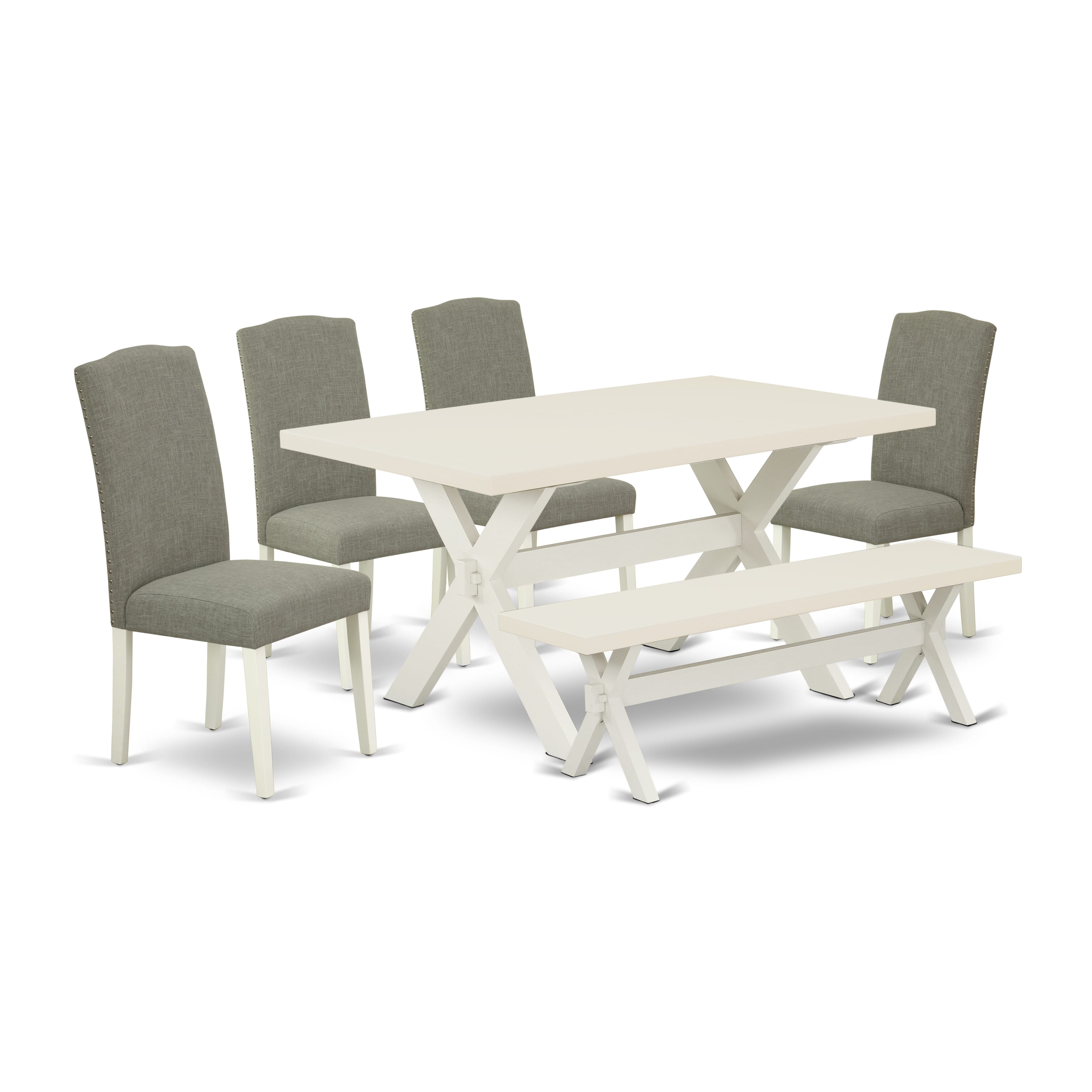 Juego de mesa de comedor de 6 piezas de East West Furniture: asiento de tela de lino shitake oscuro y respaldo elegante de silla. Sillas de comedor
