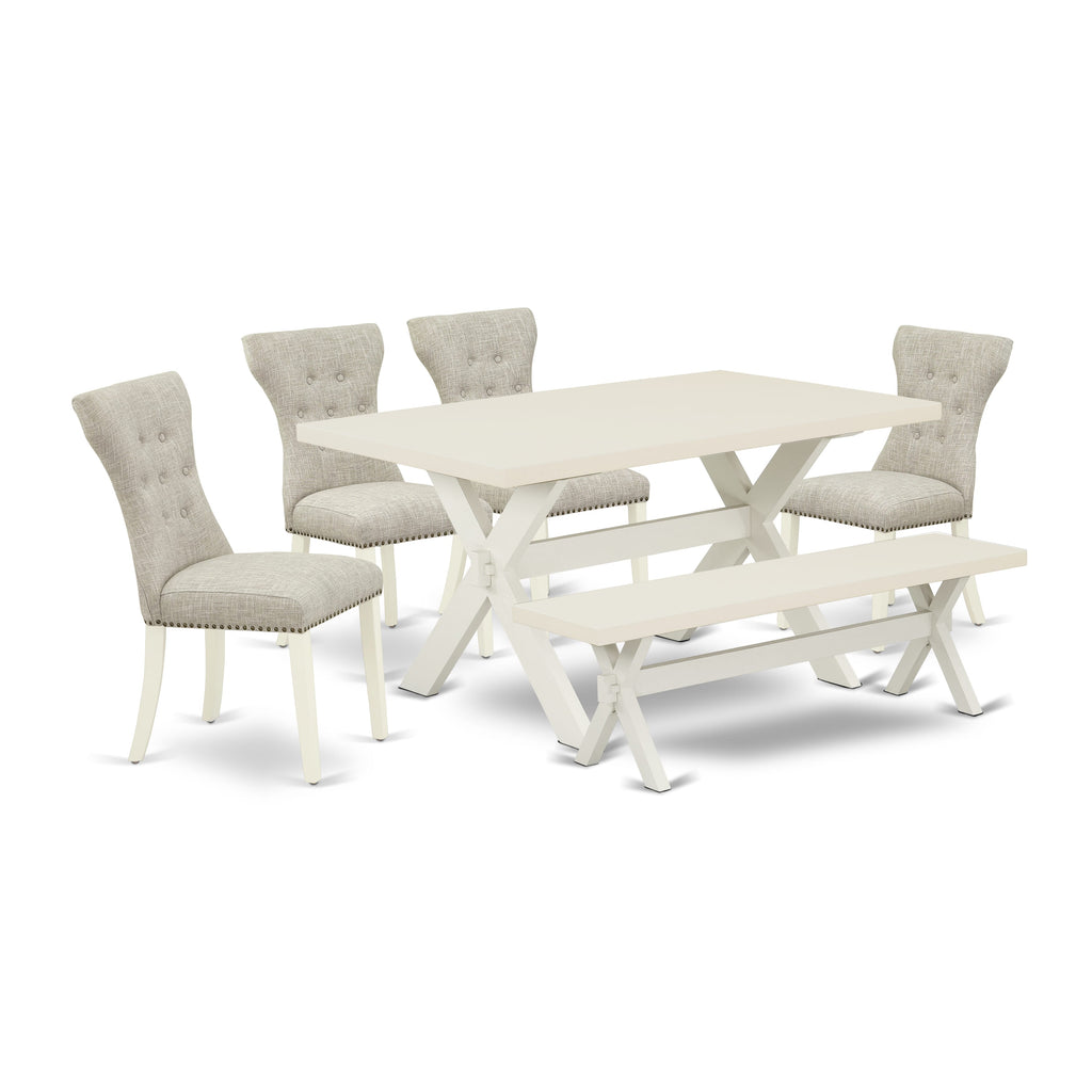 East West Furniture 6-Piece Kitchen Dinette Set-Doeskin Linen Fabric Seat and Button Tufted Chair Back Parson Dining room chairs