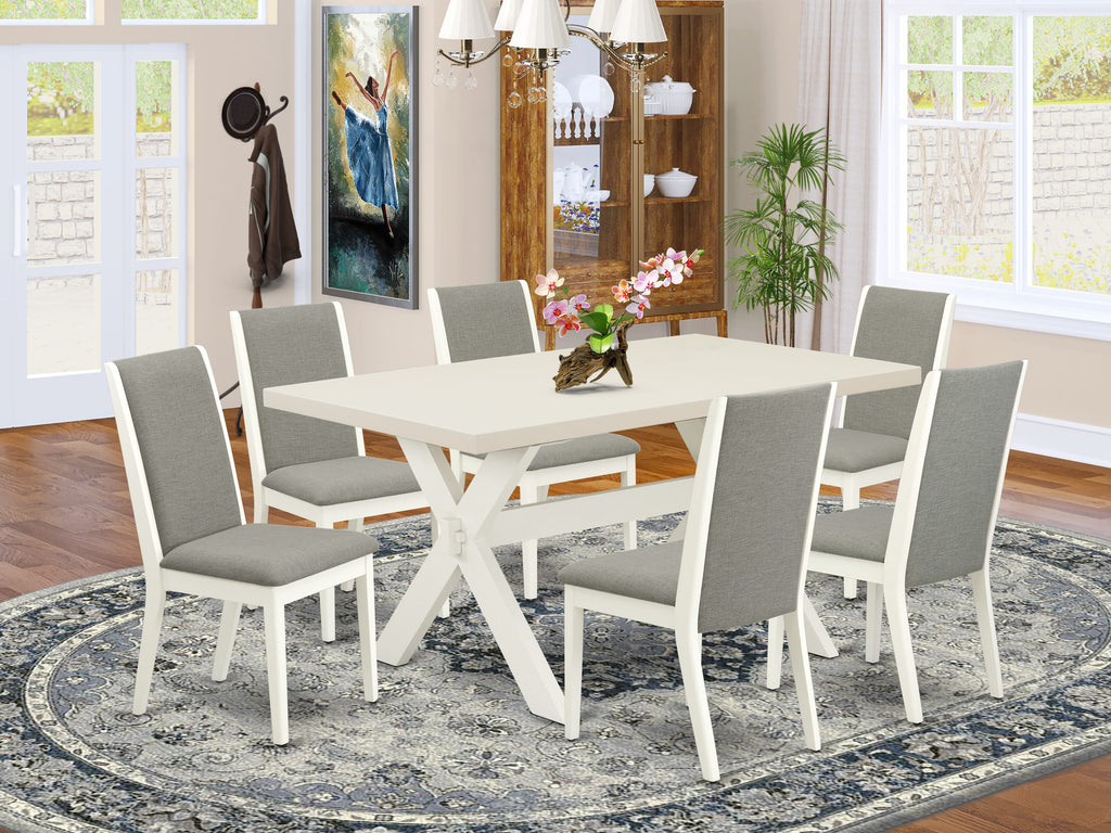 East West Furniture X026LA206-7 7-Piece Dining Table Set with Dining Table - 6 Linen Fabric Dining Chairs (linen white Finish)