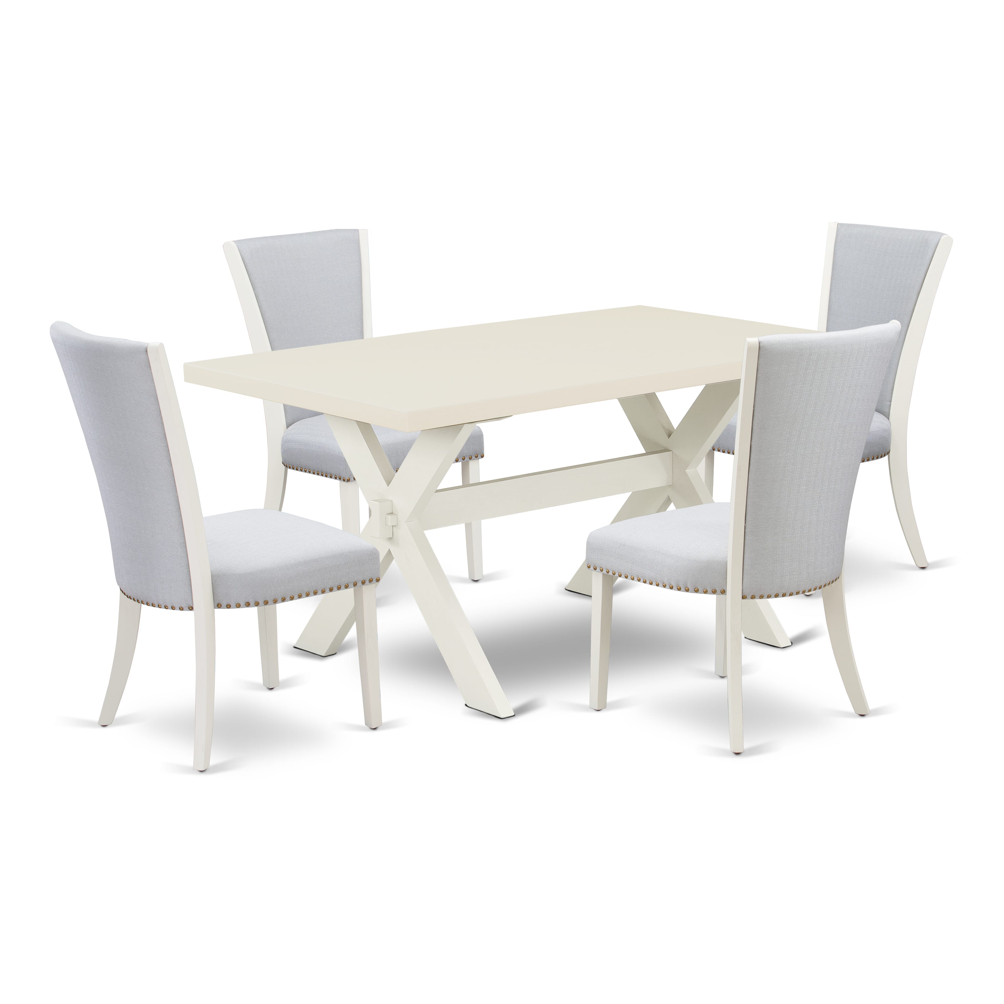 East West Furniture 5-Piece Dining Set Consists of 4 Dining Room Chairs with Upholstered Seat and Stylish Back-Rectangular Breakfast Table - Linen White and Wirebrushed Linen White Finish