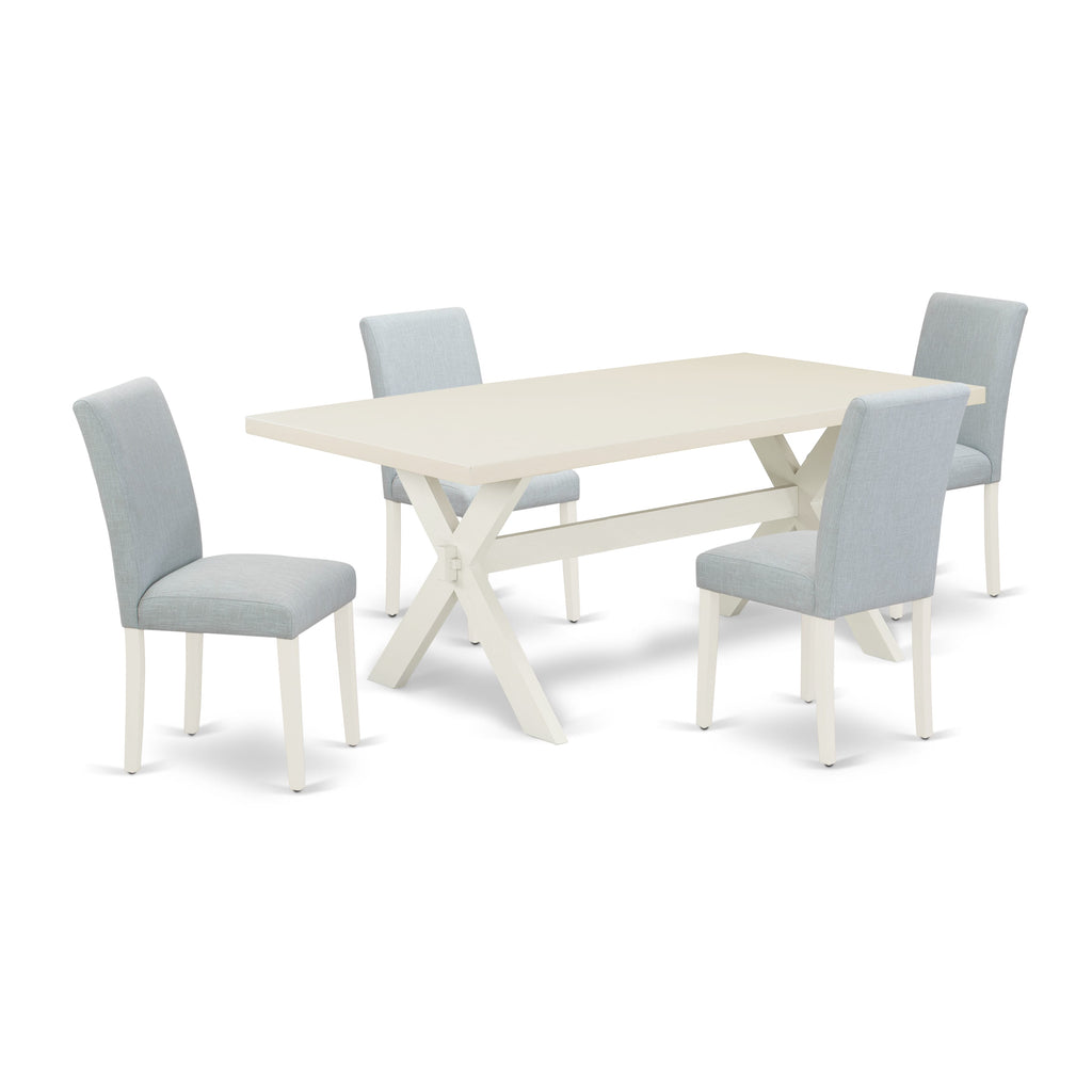 East West Furniture X027AB015-5 5 Piece Dining Table Set for 4 Includes a Rectangle Kitchen Table with X-Legs and 4 Baby Blue Linen Fabric Parson Dining Chairs