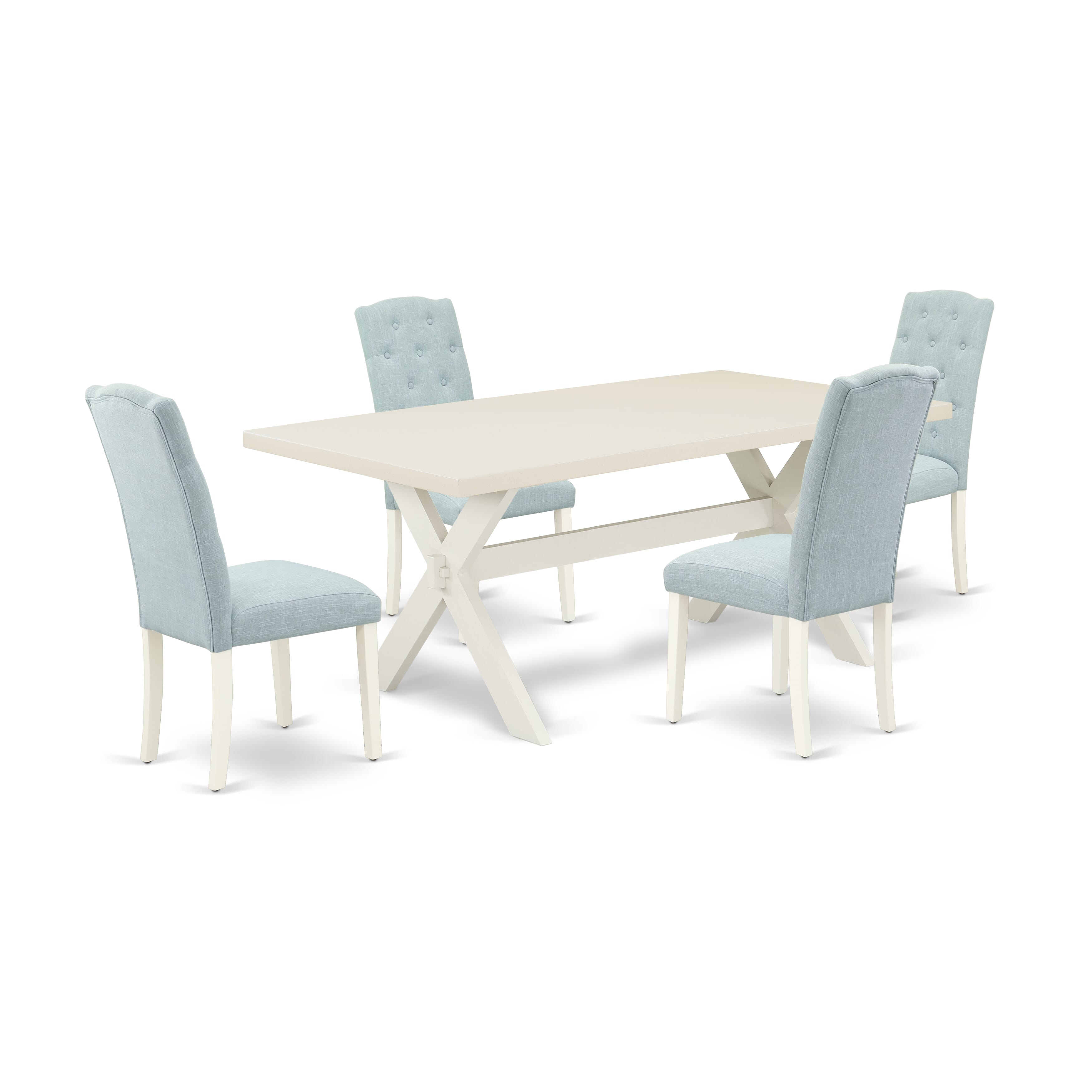 X027CE215-5 5-Piece a Beautiful linen white Mid Century Dining Table top and 4 Beautiful Parson chairs with Button Tufted Chair Back, linen white Finish