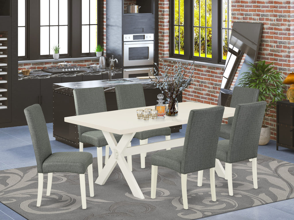 East West Furniture X027DR207-7 7-Piece a Wonderful linen white rectangular Table top and 6 Gorgeous Parson chairs with High Stylish Chair Back, linen white Finish