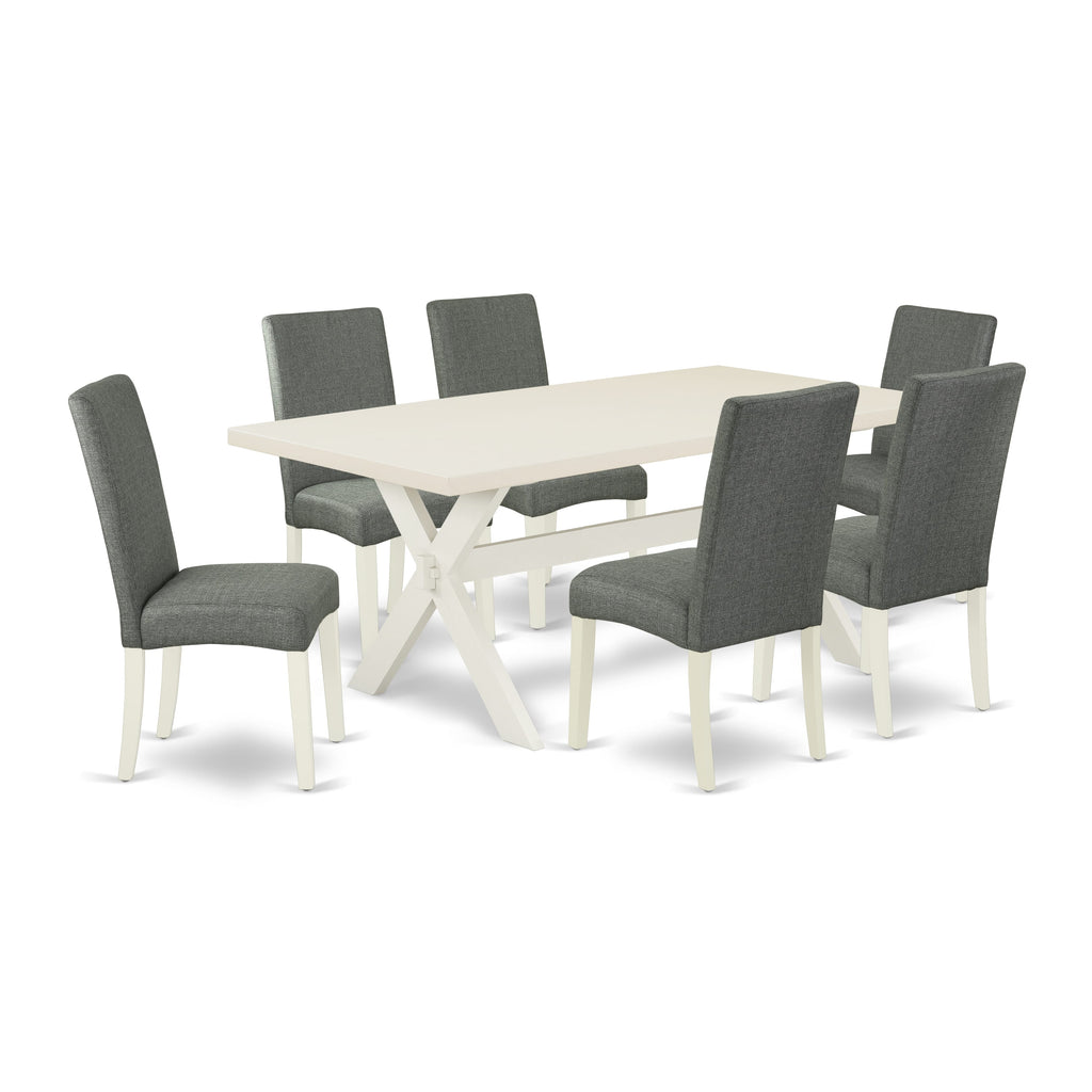 East West Furniture X027DR207-7 7-Piece a Wonderful linen white rectangular Table top and 6 Gorgeous Parson chairs with High Stylish Chair Back, linen white Finish