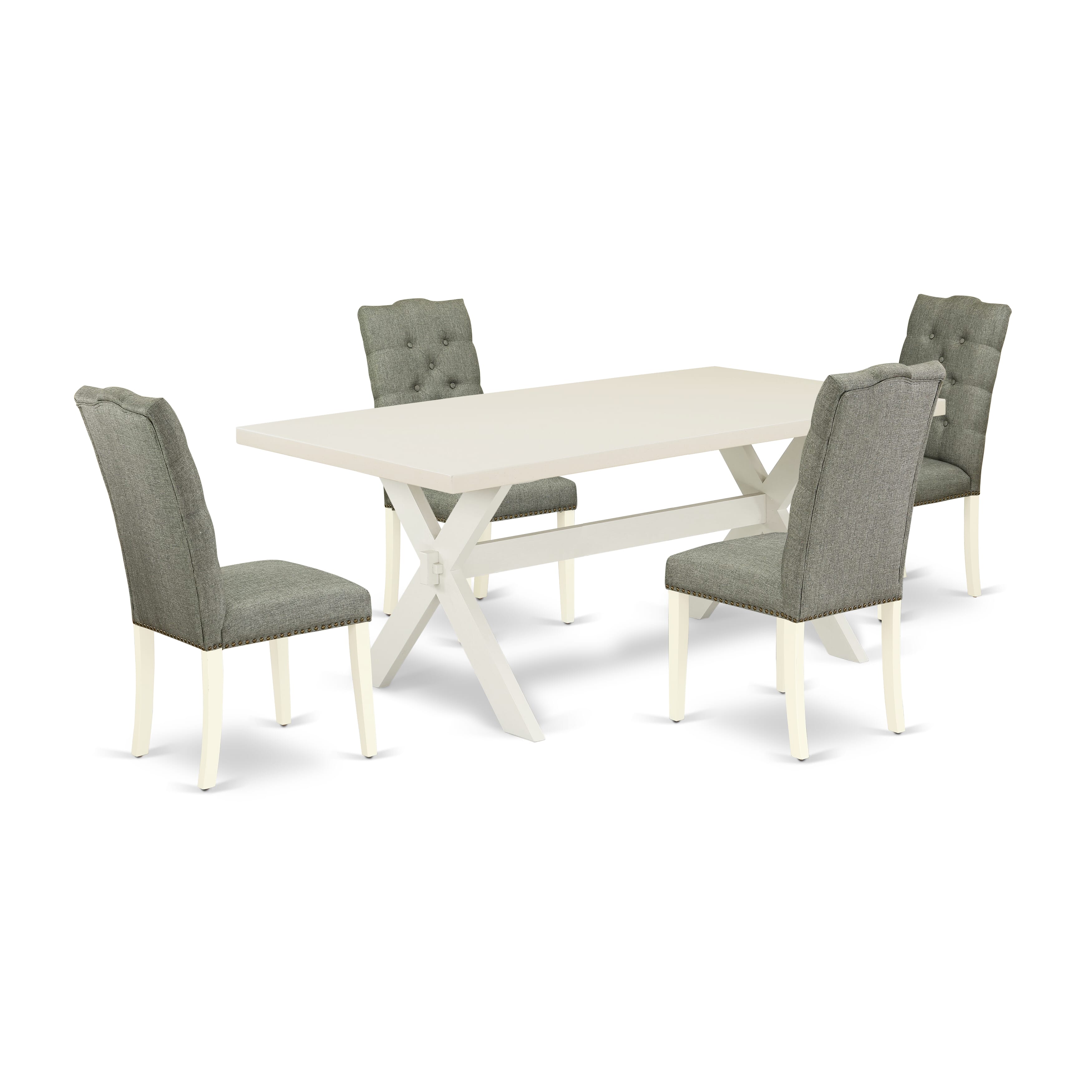 East West Furniture X027EL207-5 5-Piece kitchen table set a Beautiful linen white Small Dining Table top and 4 Beautiful Kitchen Parson Chair with Nail Heads and High Button Tufted Chair Back, linen white Finish