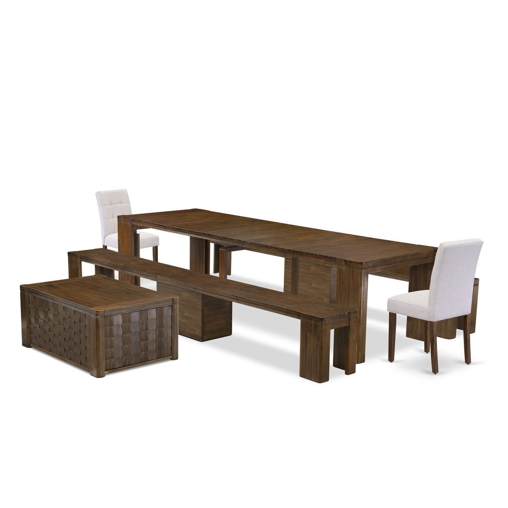 Luxe by East West Furniture X02AS-2C8-27 - Juego de comedor extensible de 6 piezas que incluye una mesa de cocina rectangular