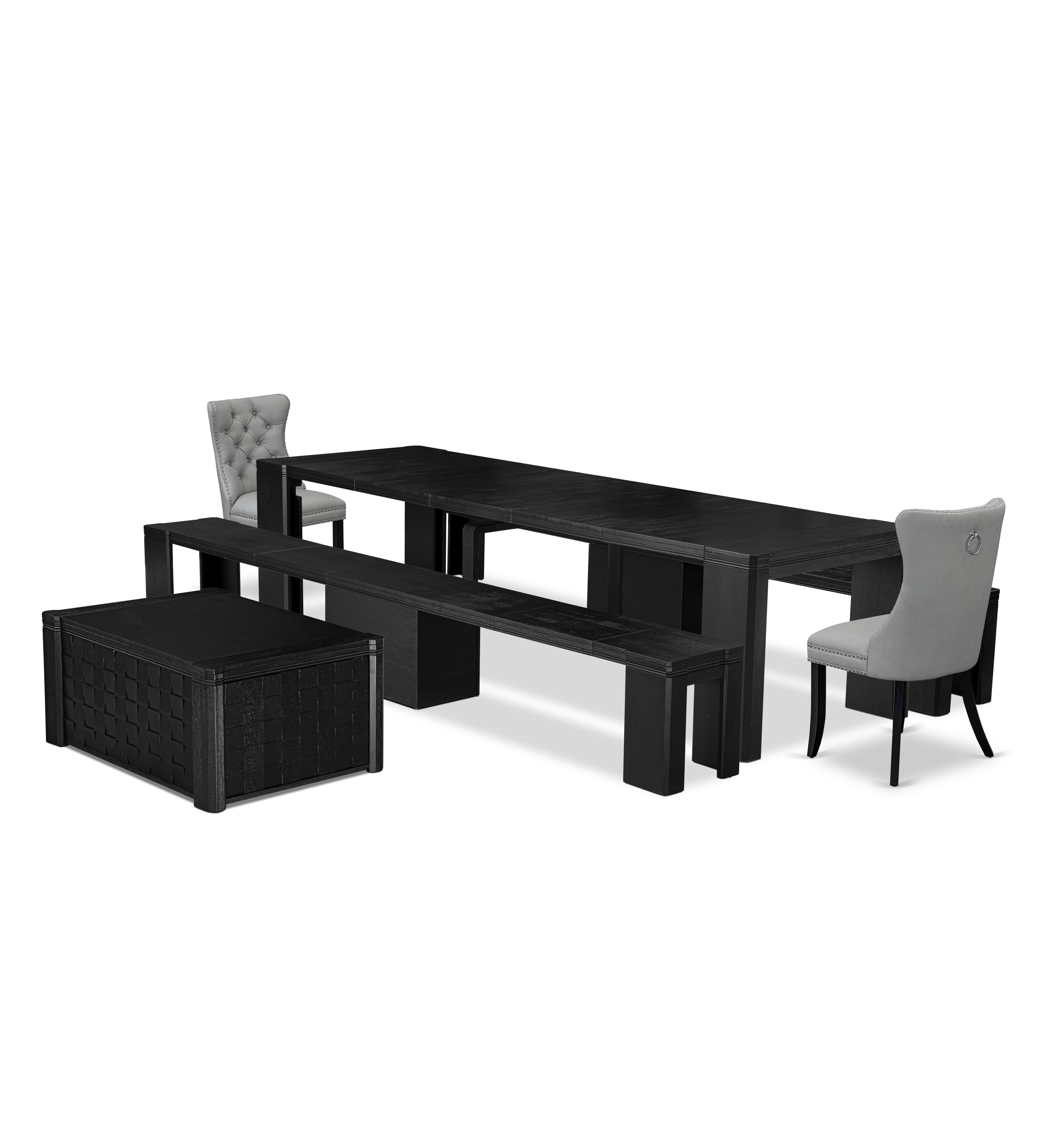 Luxe East West Furniture X02DA-2C6-27 Juego de mesa de comedor moderna de 6 piezas, una mesa de comedor rectangular con una mesa de centro y 2 bancos de madera