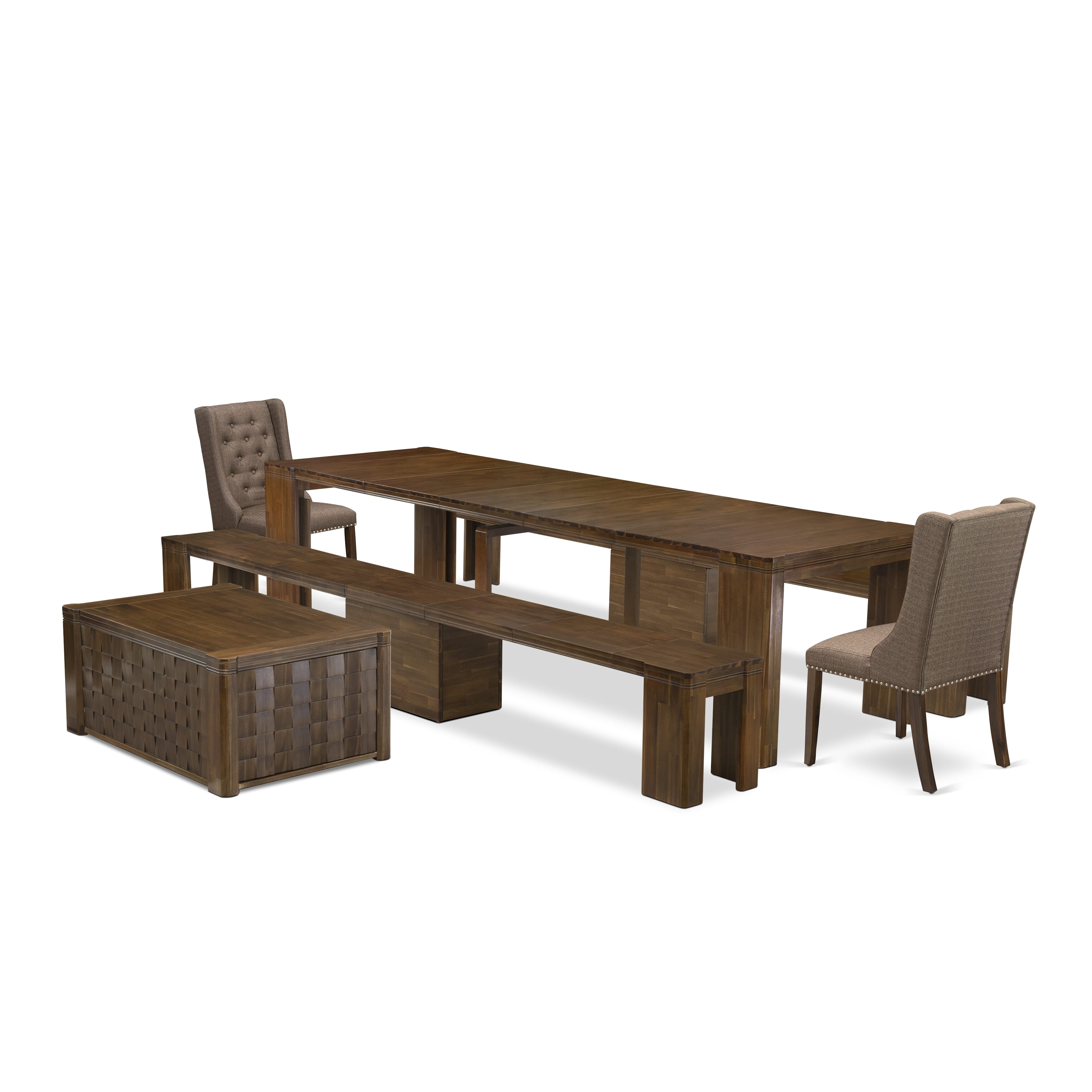 Luxe by East West Furniture X02FO-2C8-18 - Juego de comedor extensible de 6 piezas que incluye una mesa de cocina rectangular