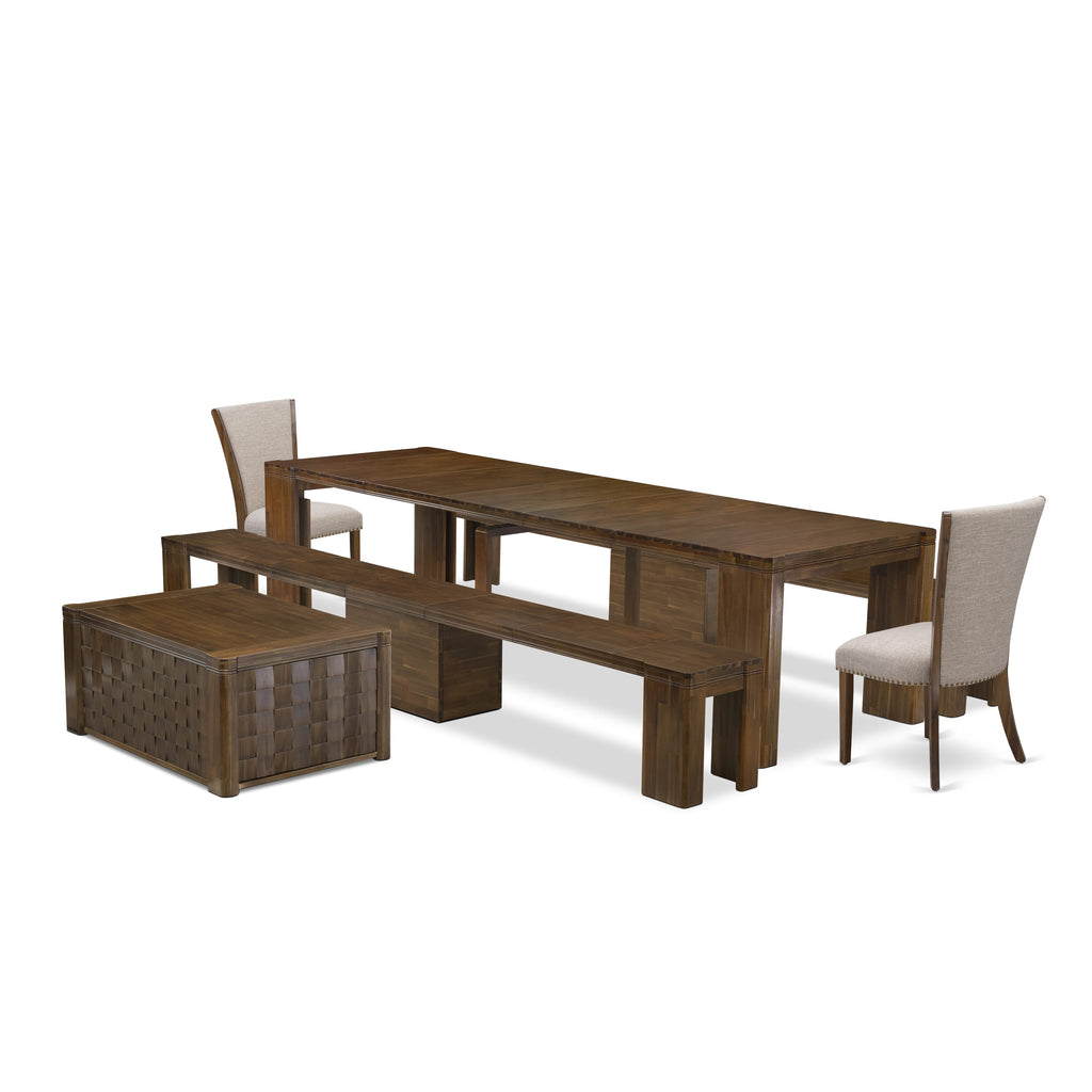 Luxe by East West Furniture X02VE-2C8-04 -6 Pieces Extendable Dining Set Includes a Rectangle Kitchen Table