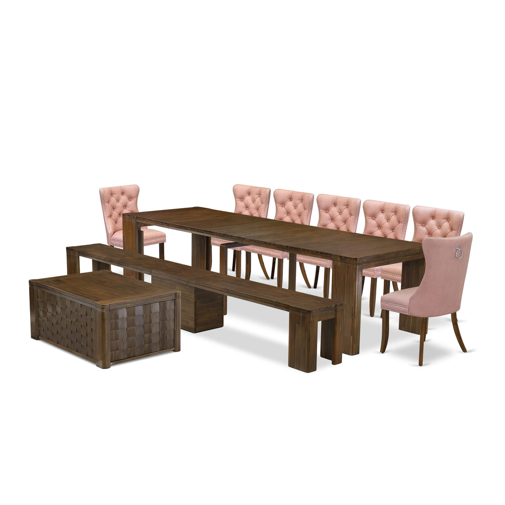 Luxe by East West Furniture X07DA-BC8-23 - Juego de comedor extensible de 10 piezas que incluye una mesa de cocina rectangular