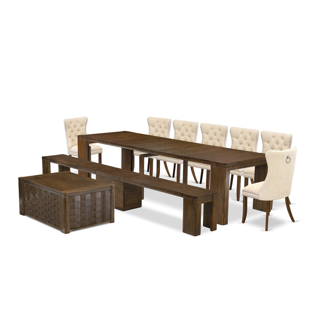 Luxe by East West Furniture X07DA-BC8-32 - Juego de comedor extensible de 10 piezas que incluye una mesa de cocina rectangular