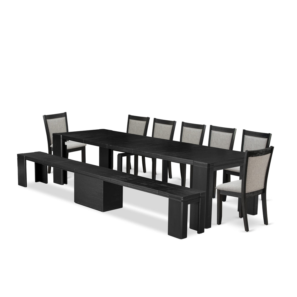 Luxe East West Furniture X07MZ-B06-06 9-piece Dining Room Table Set a Rectangular Dining Table with wooden Benches and 7 Shitake Linen Fabric Dining Chair
