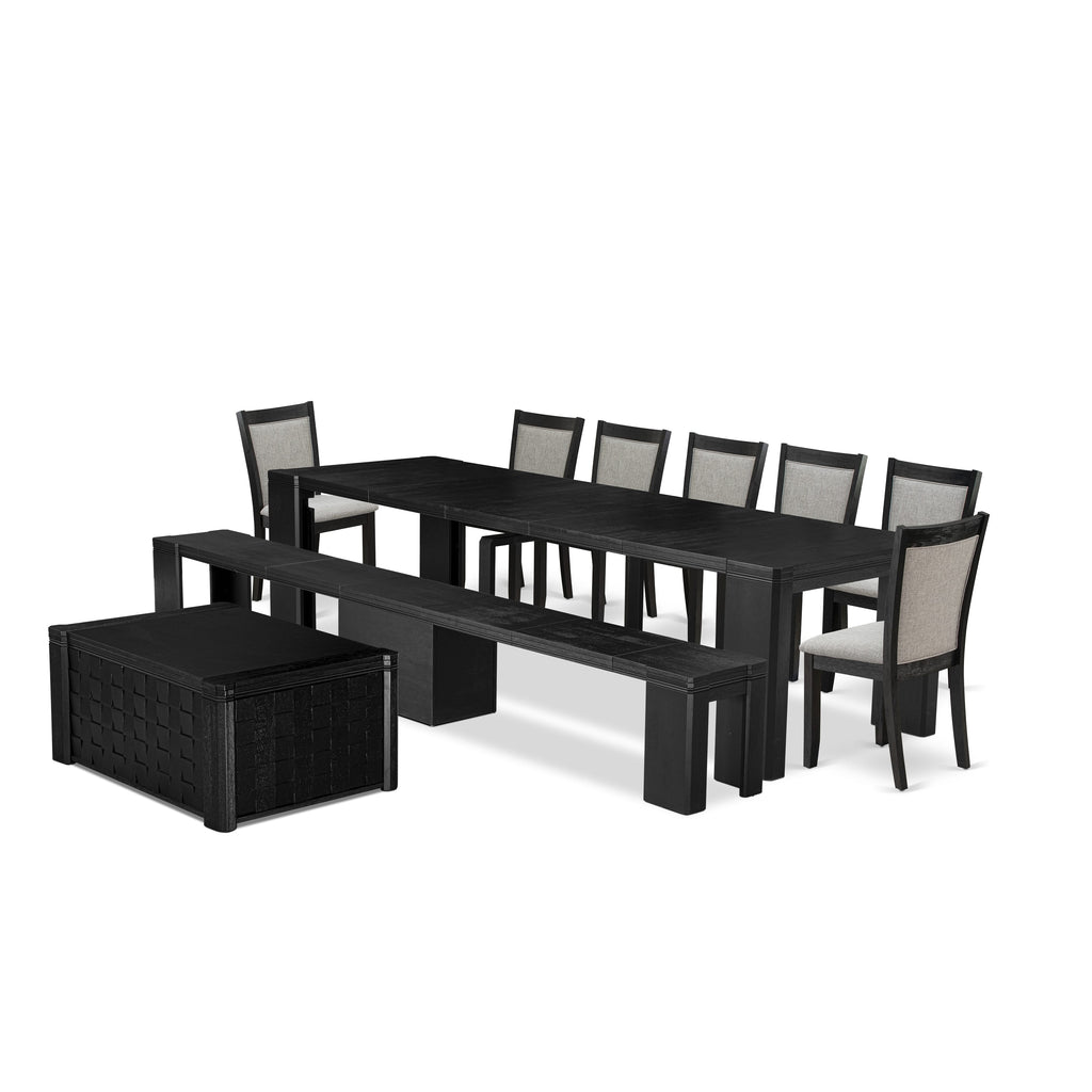 Luxe East West Furniture X07MZ-BC6-06 10-piece Dining Room Table Set a Rectangular Kitchen Table with coffee Table and wooden Benches and 7 Shitake Linen Fabric Dining Chair