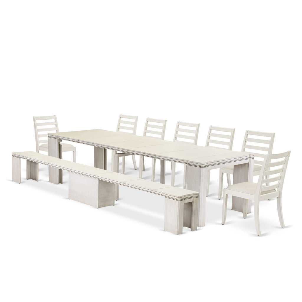 Luxe by East West Furniture X07X1-B0W-01 9 Pieces Extendable Dining Set Includes a Rectangle Kitchen Table and 7 Stackable Dining Chairs and 1 Modern Bench