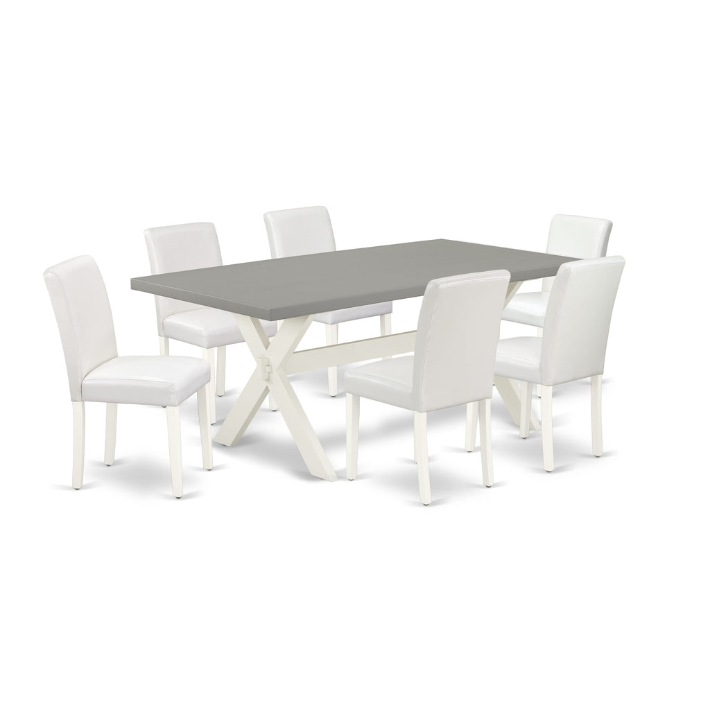 East West Furniture X097AB264-7 7-Piece Modern Rectangular Table Set an Excellent Cement Color Kitchen Table Top and 6 Awesome Pu Leather Parson Chairs with Stylish Chair Back