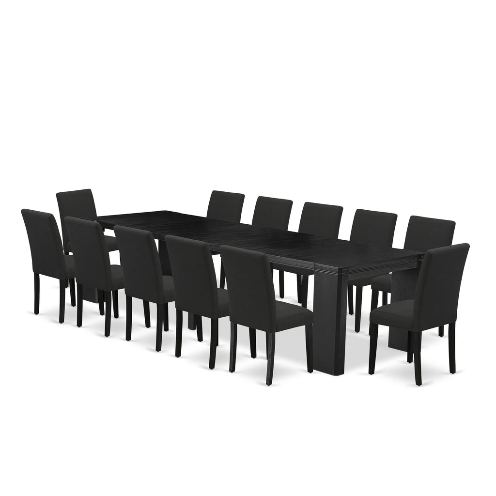 Luxe East West Furniture X12AB-006-2413-piece Modern Dining Room Table Set a Rectangular Kitchen Table and 12 Black Linen Fabric Dining Chair