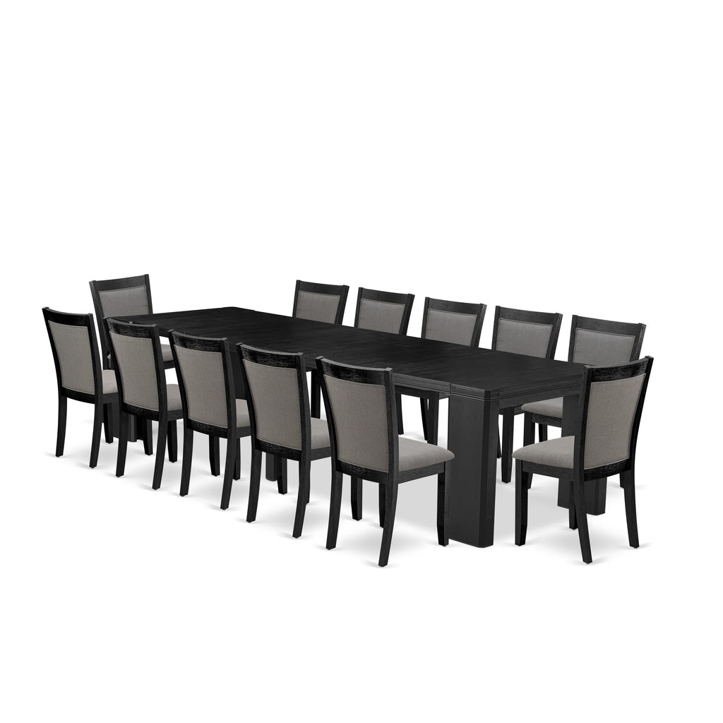Luxe East West Furniture X12MZ-006-50 Juego de mesa de comedor de 13 piezas, mesa de cocina rectangular y 12 sillas de comedor de tela de lino gris Gotham oscuro