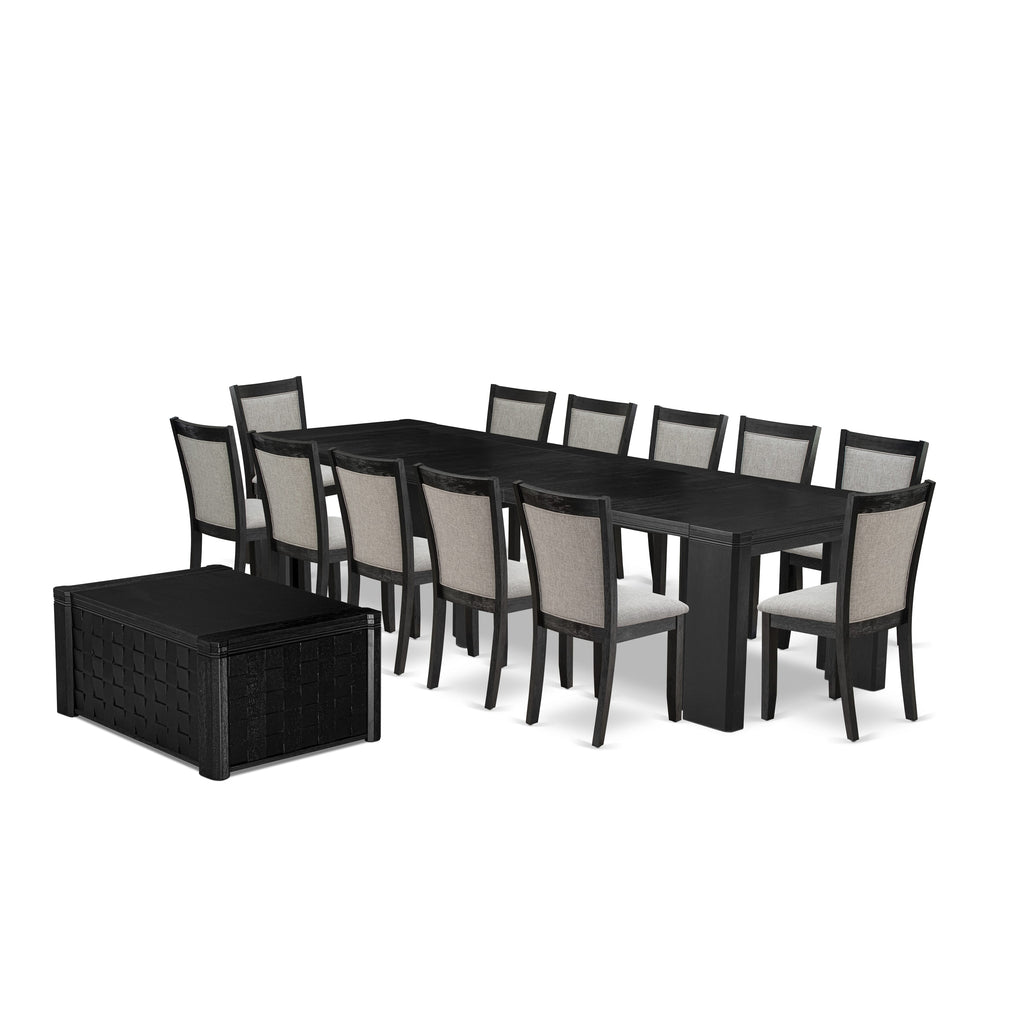 Luxe East West Furniture X12MZ-0C6-06 Juego de mesa de comedor de 14 piezas, una mesa de cocina rectangular con una mesa de centro y 12 sillas de cocina de tela de lino Shitake