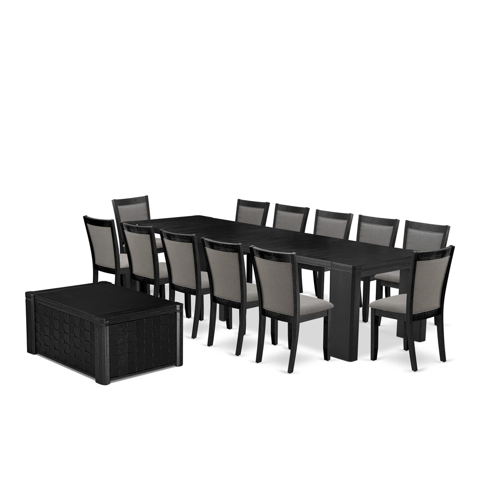 Juego de mesa de comedor Luxe East West Furniture X12MZ-0C6-50 de 14 piezas, una mesa de cocina rectangular con una mesa de centro y 12 sillas de comedor de tela de lino gris Gotham oscuro
