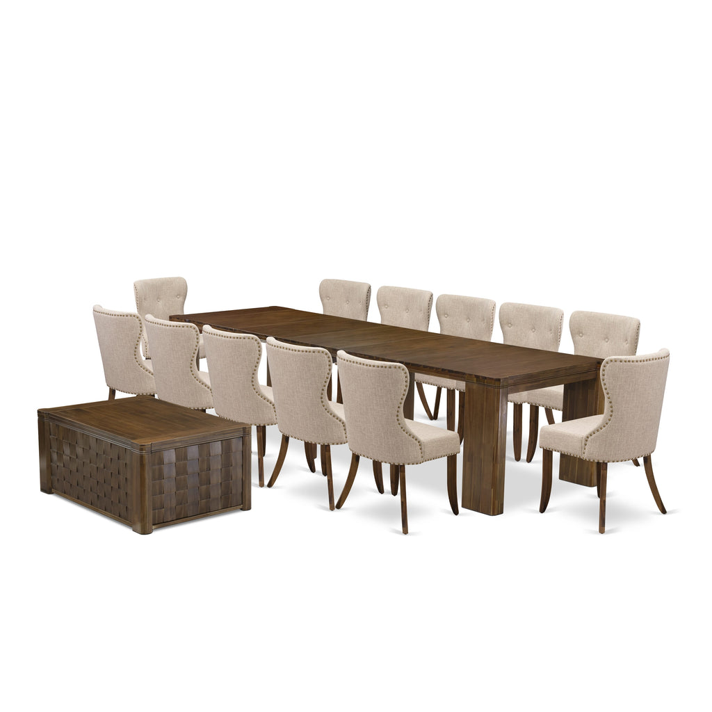 Juego de comedor extensible Luxe by East West Furniture X12SI-0C8-04-14 piezas que incluye una mesa de cocina rectangular