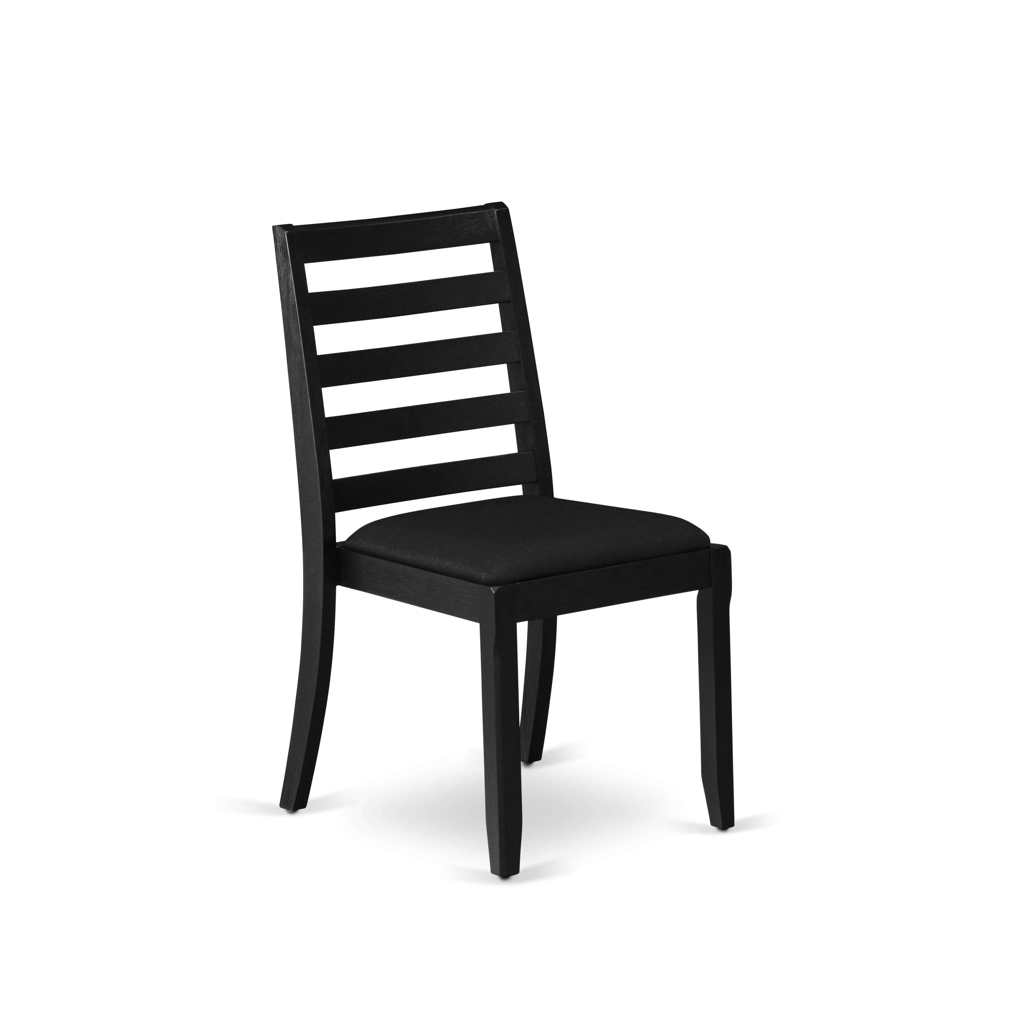 V696X1624-6 - 6-pc dining room set - a wooden table & a bench & 4 stackable chairs with Black Linen Fabric - Wire-brushed Black